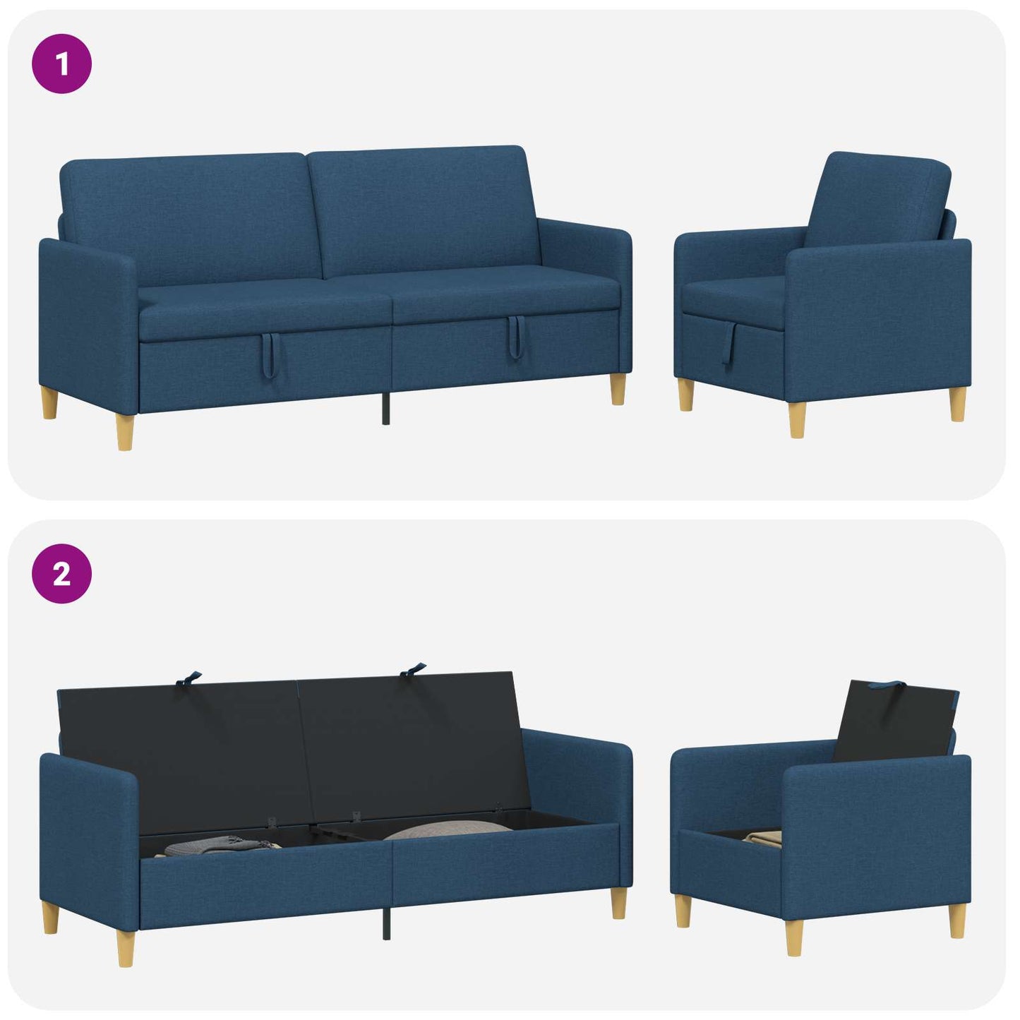 Set di Divani con Storage 2 pcs Blu Poliestere | homemem39