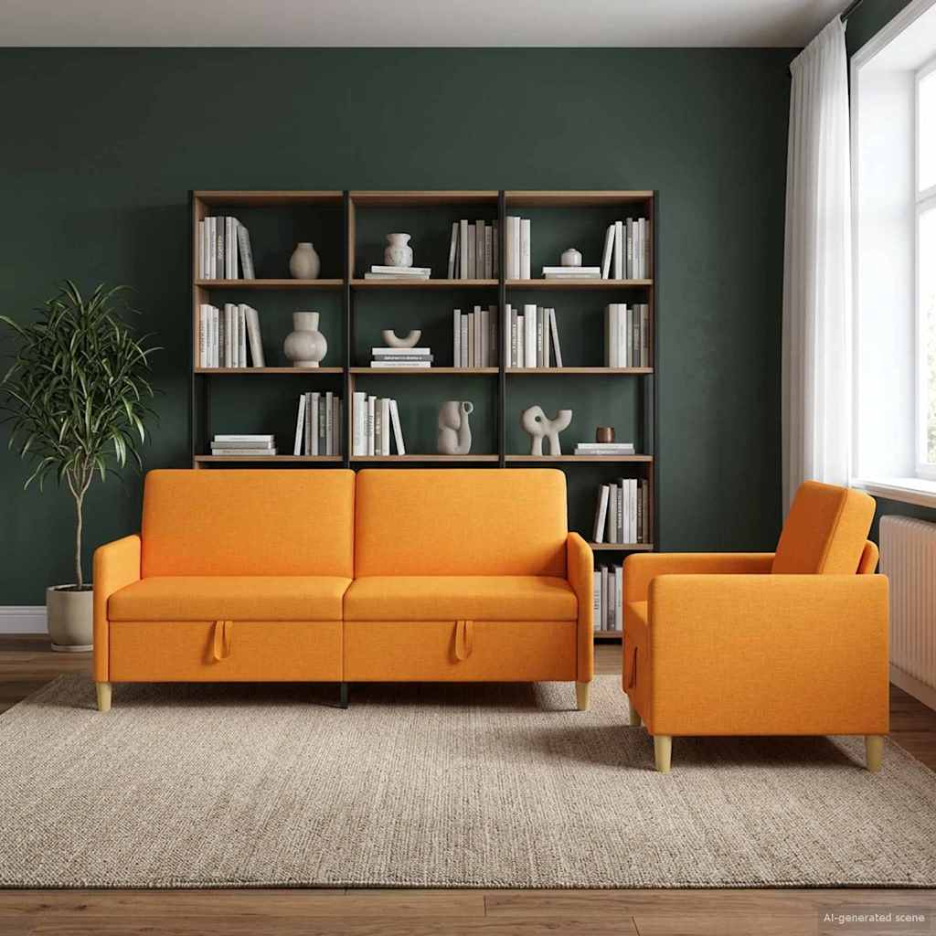 Set di Divani con Storage 2 pcs Giallo Scuro Poliestere | homemem39