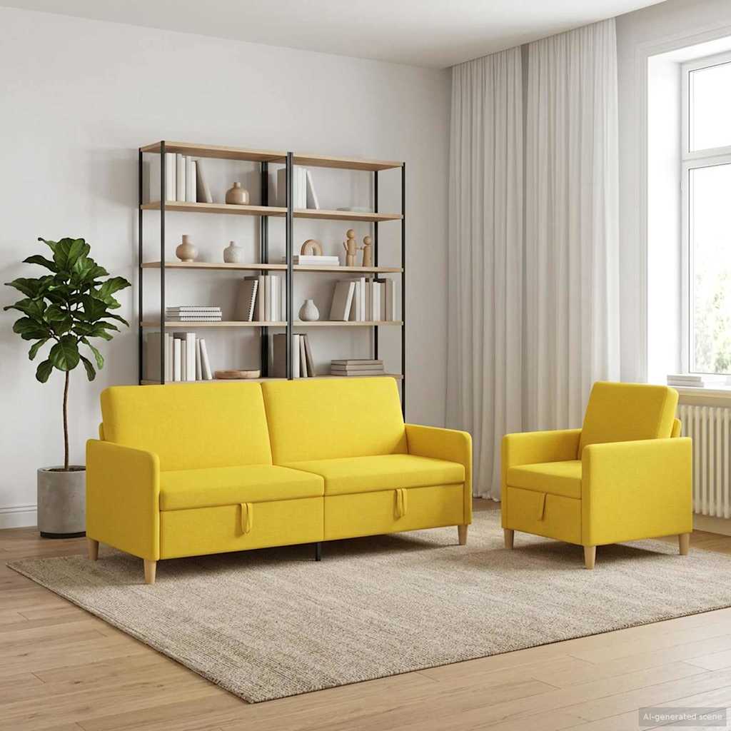 Set di Divani con Storage 2 pcs Giallo Chiaro Poliestere | homemem39