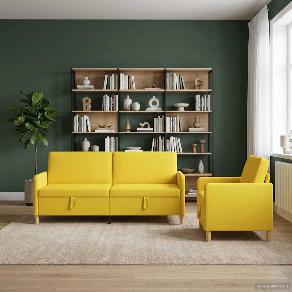 Set di Divani con Storage 2 pcs Giallo Chiaro Poliestere | homemem39