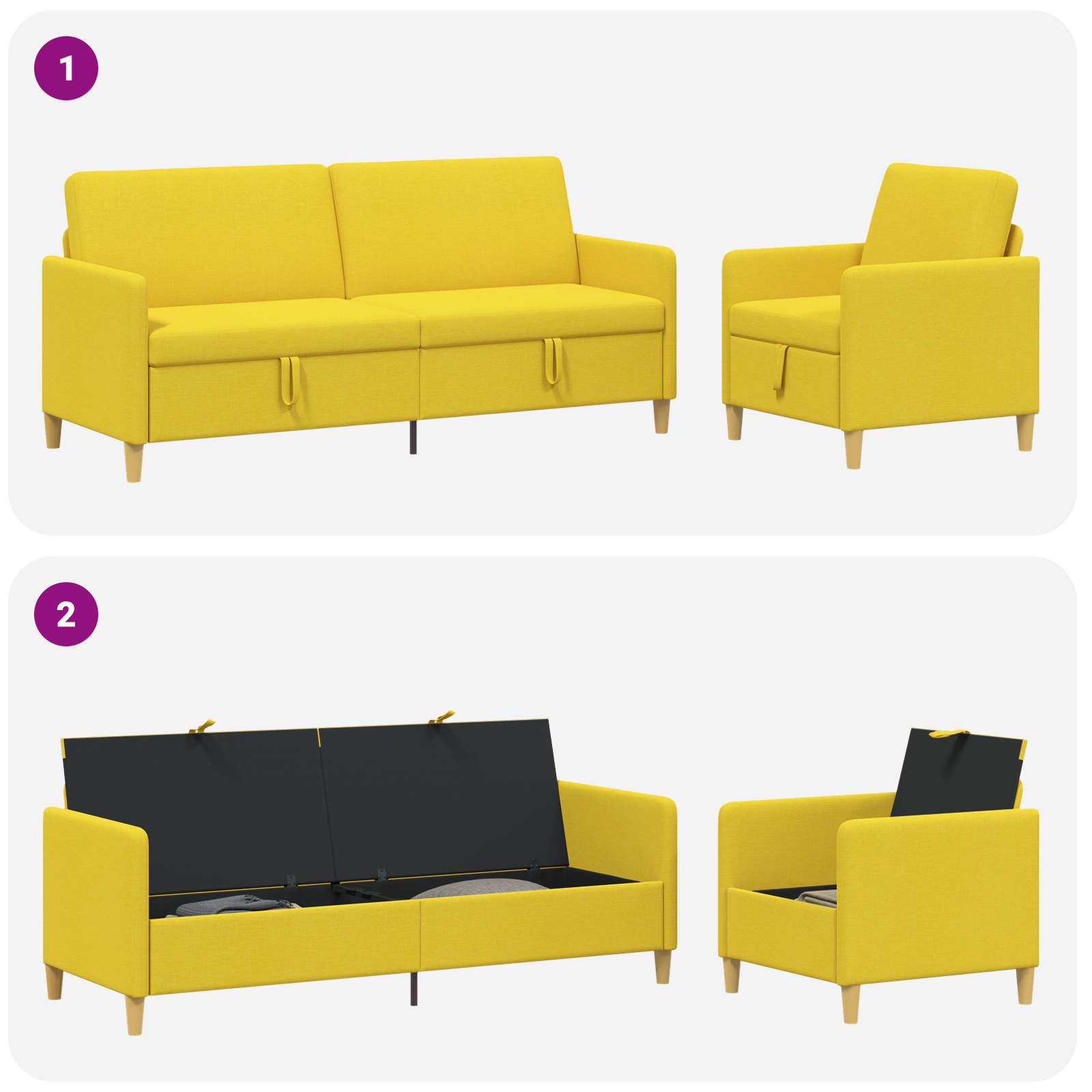 Set di Divani con Storage 2 pcs Giallo Chiaro Poliestere | homemem39