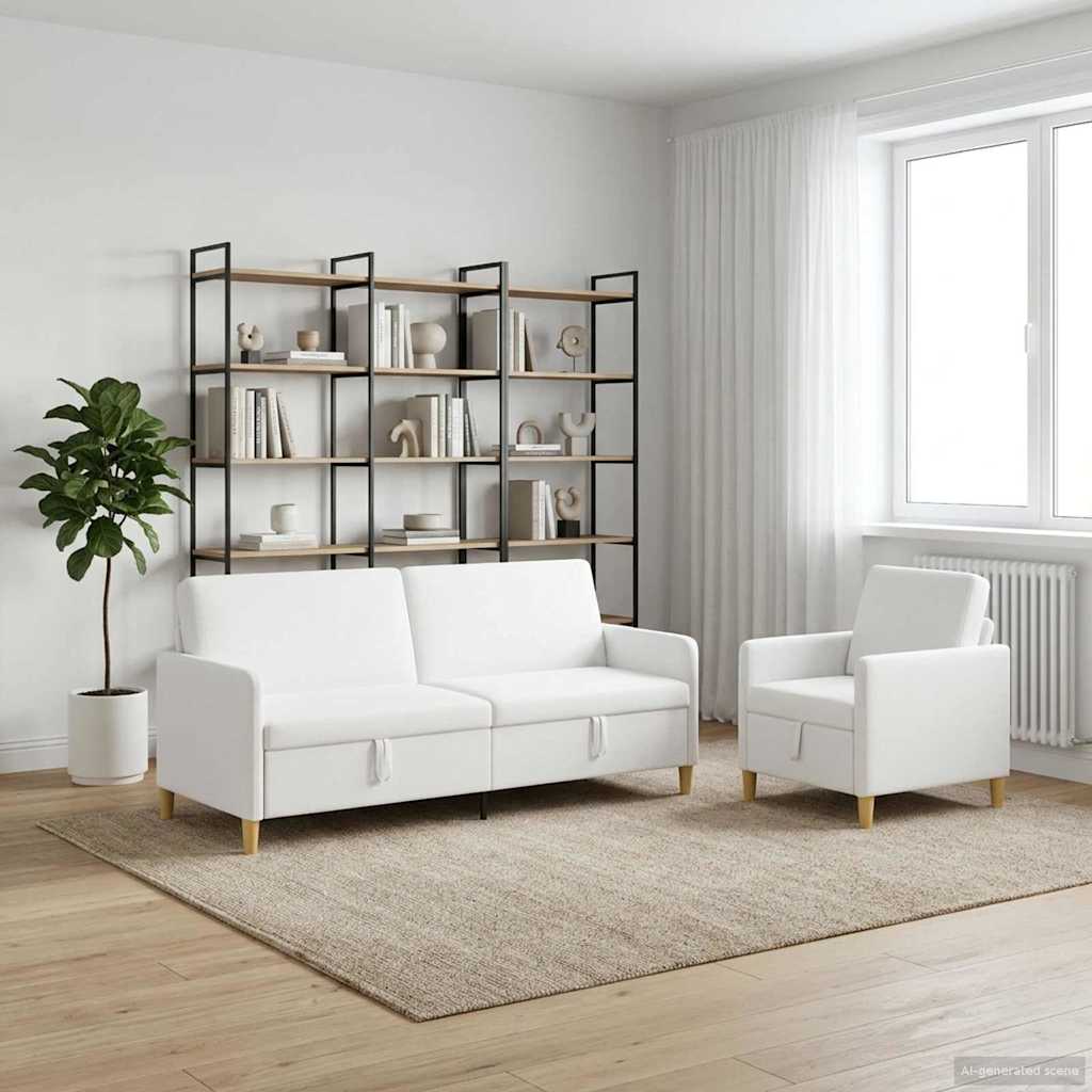 Set di Divani con Storage 2 pcs Bianco Poliestere | homemem39