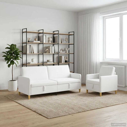 Set di Divani con Storage 2 pcs Bianco Poliestere | homemem39