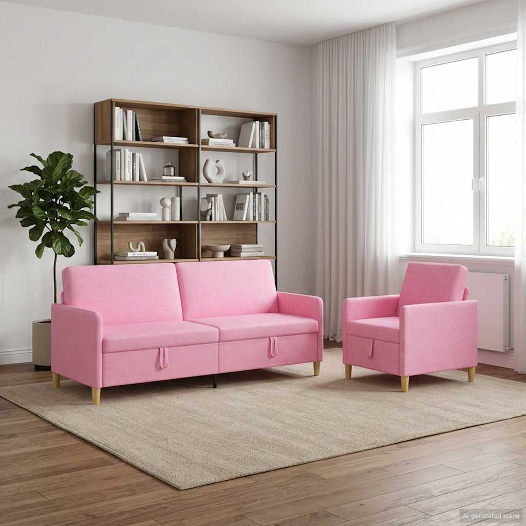 Set di Divani con Storage 2 pcs Rosa Poliestere | homemem39