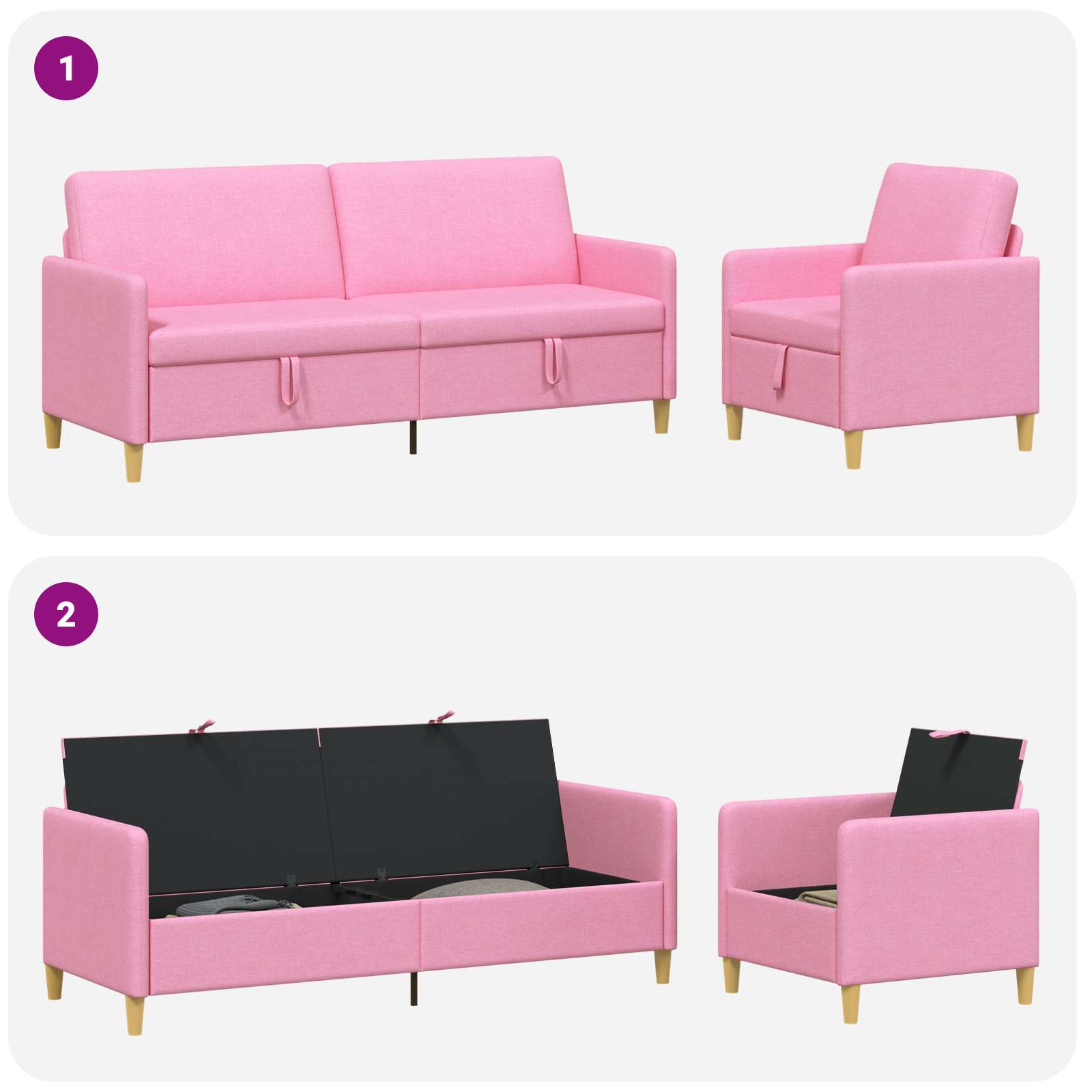 Set di Divani con Storage 2 pcs Rosa Poliestere | homemem39