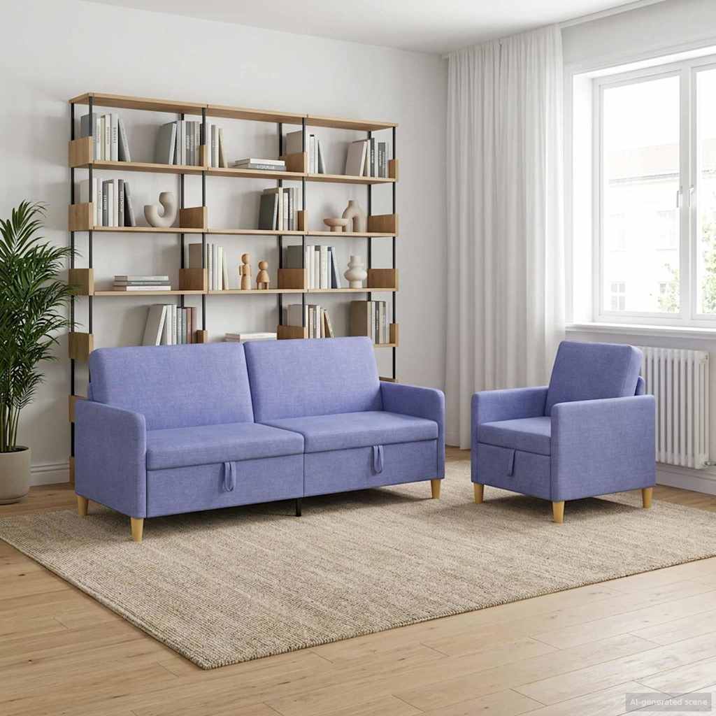 Set di Divani con Storage 2 pcs Blu jeans Poliestere | homemem39