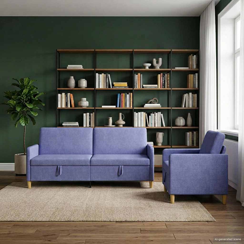 Set di Divani con Storage 2 pcs Blu jeans Poliestere | homemem39