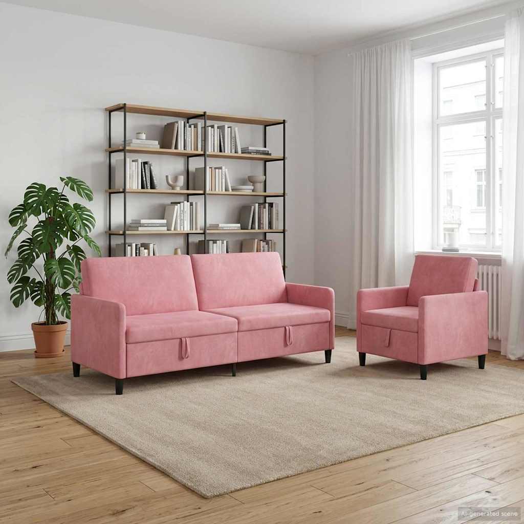 Set di Divani con Storage 2 pz Rosa Poliestere | homemem39