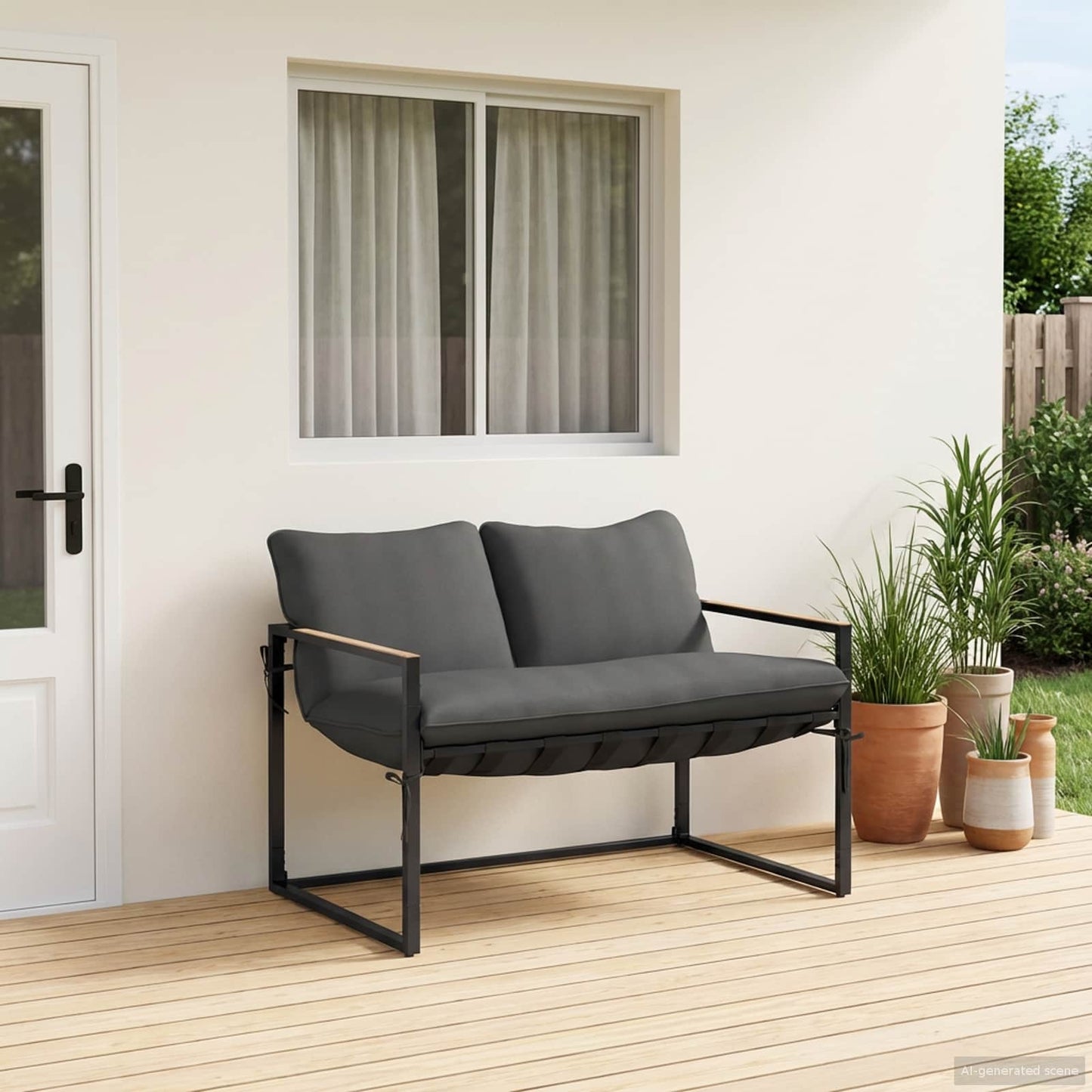 Set Divano da Giardino Nero e antracite Acciaio | homemem39