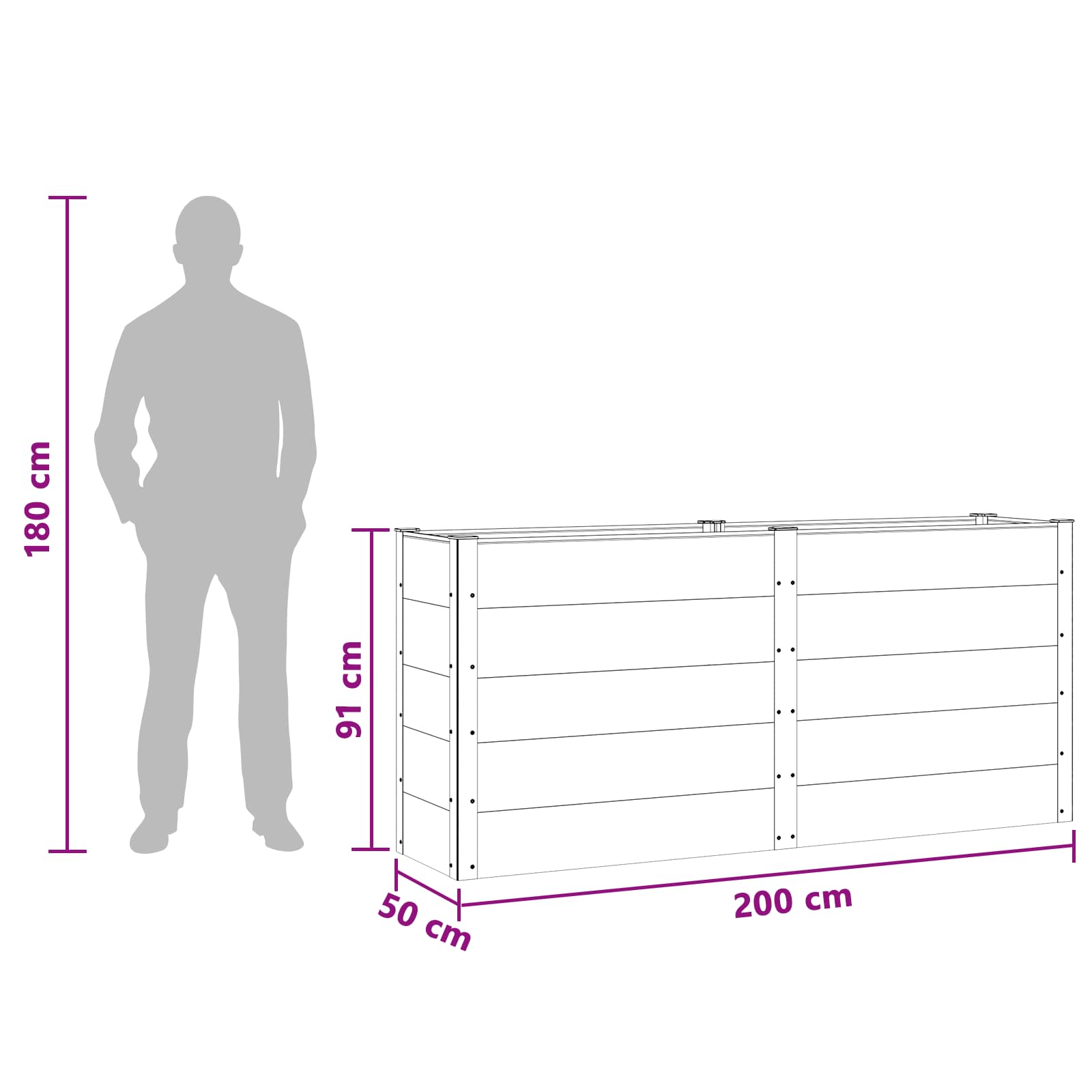 Letto rialzato da giardino Nero 200 x 50 x 91 cm | homemem39