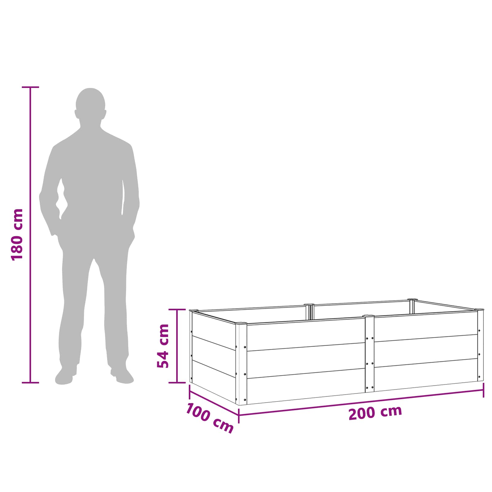 Letto rialzato da giardino Nero 200 x 100 x 54 cm | homemem39