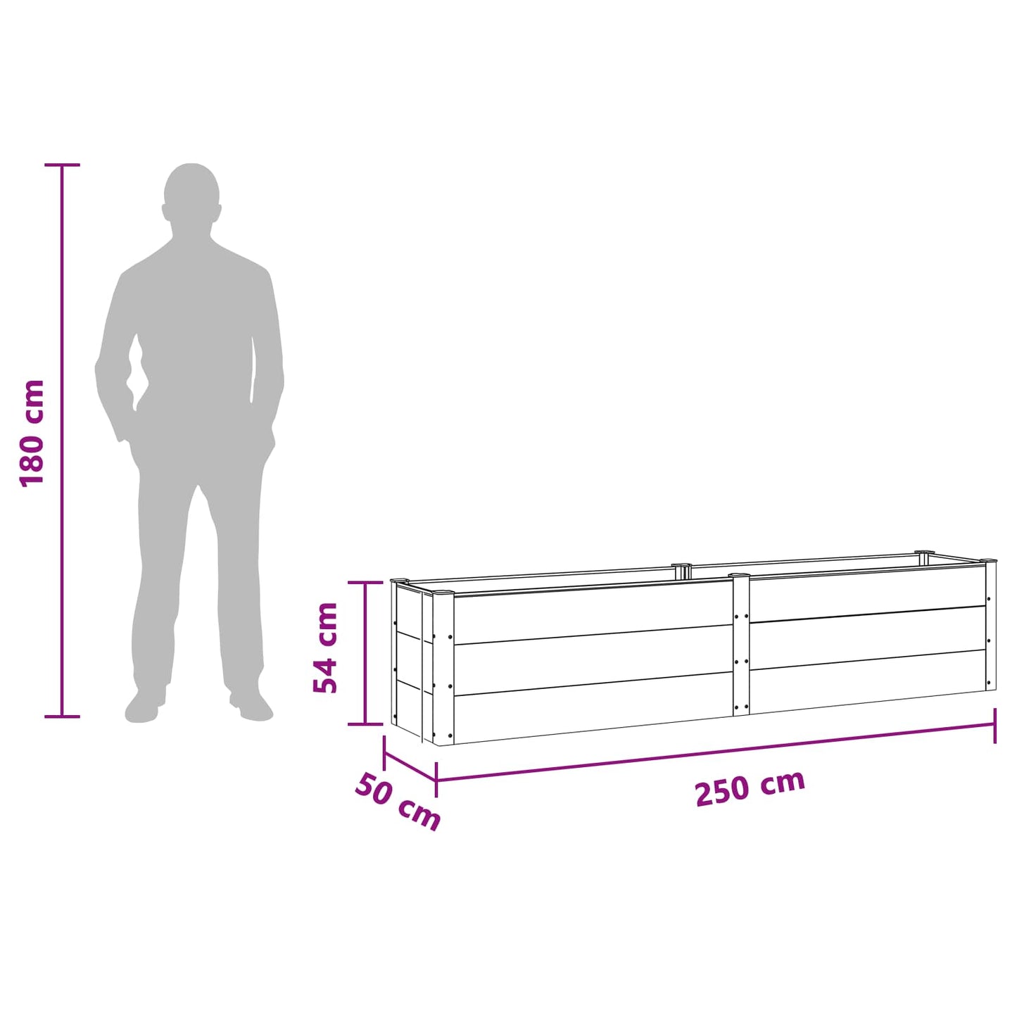 Letto rialzato da giardino Nero 250 x 50 x 54 cm | homemem39