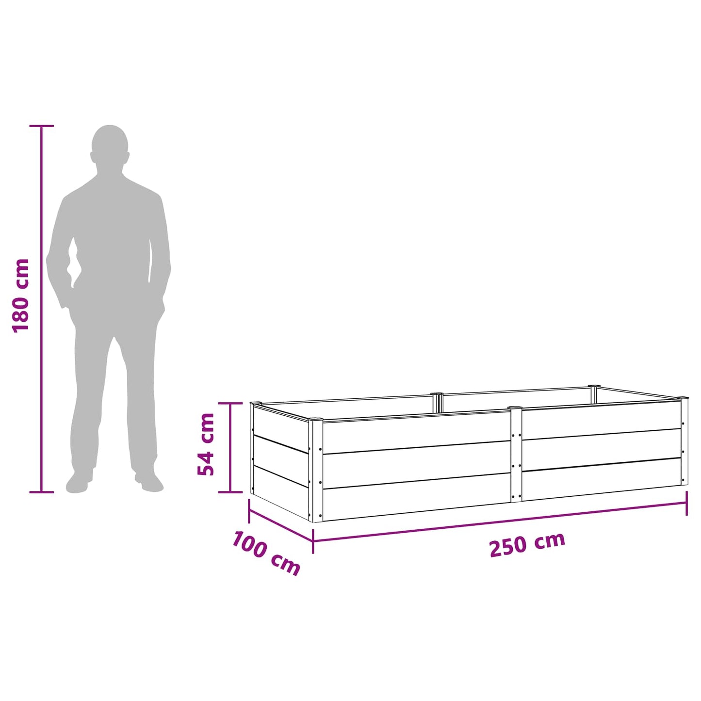 Letto rialzato da giardino Nero 250 x 100 x 54 cm | homemem39