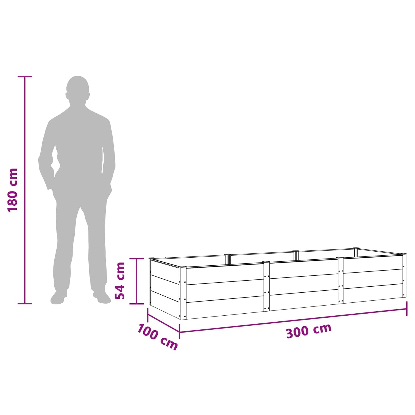 Letto rialzato da giardino Nero 300 x 100 x 54 cm | homemem39