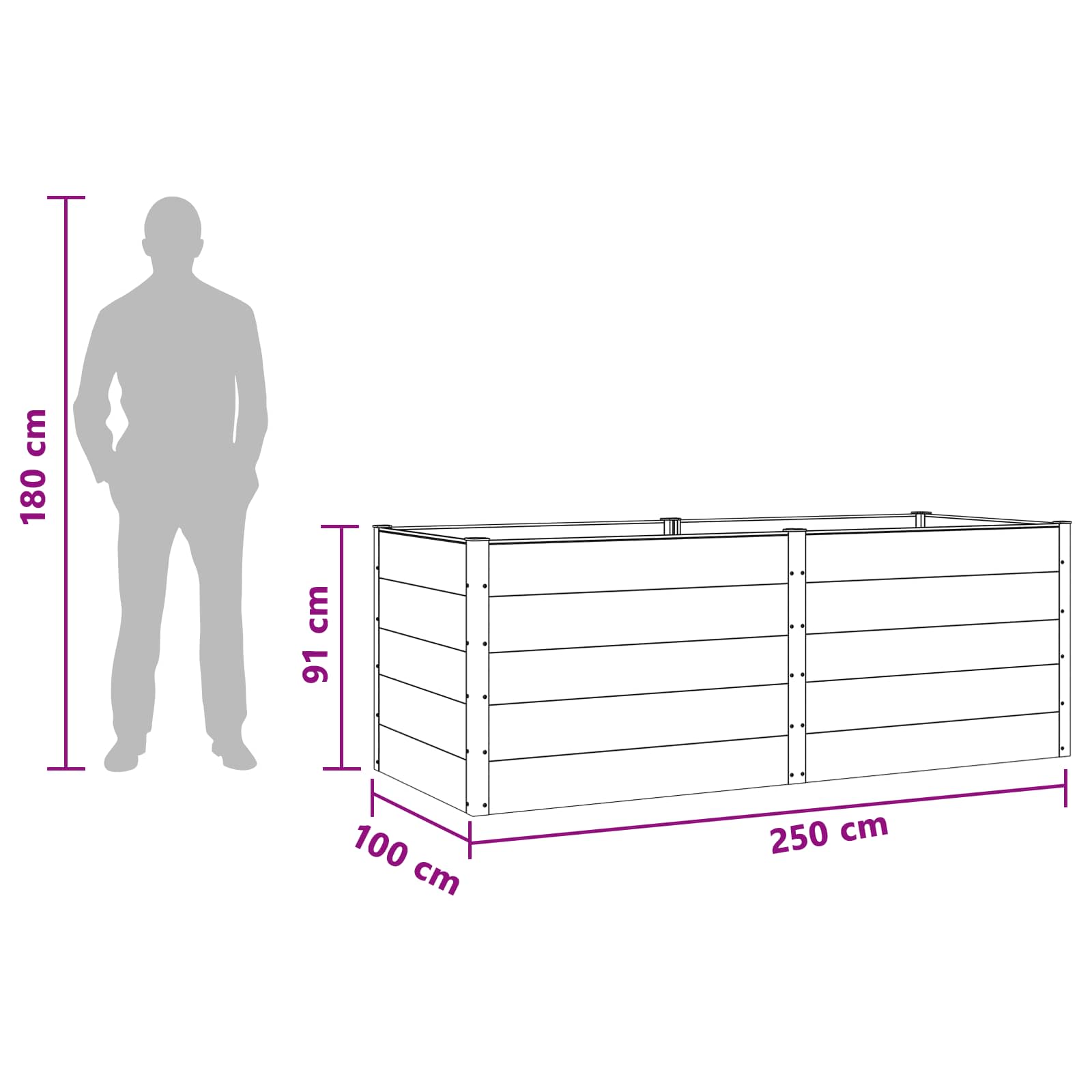 Letto rialzato da giardino Marrone 250 x 100 x 91 cm | homemem39
