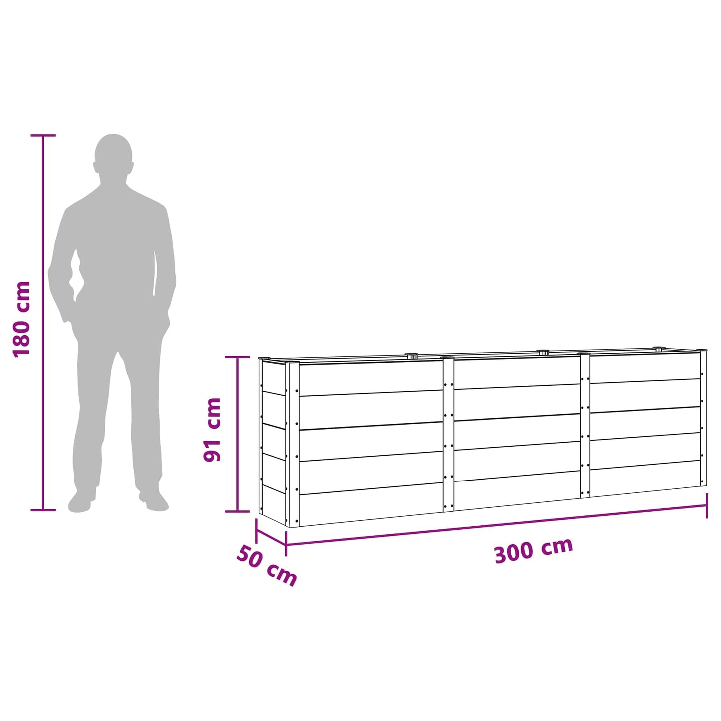 Letto rialzato da giardino Marrone 300 x 50 x 91 cm | homemem39