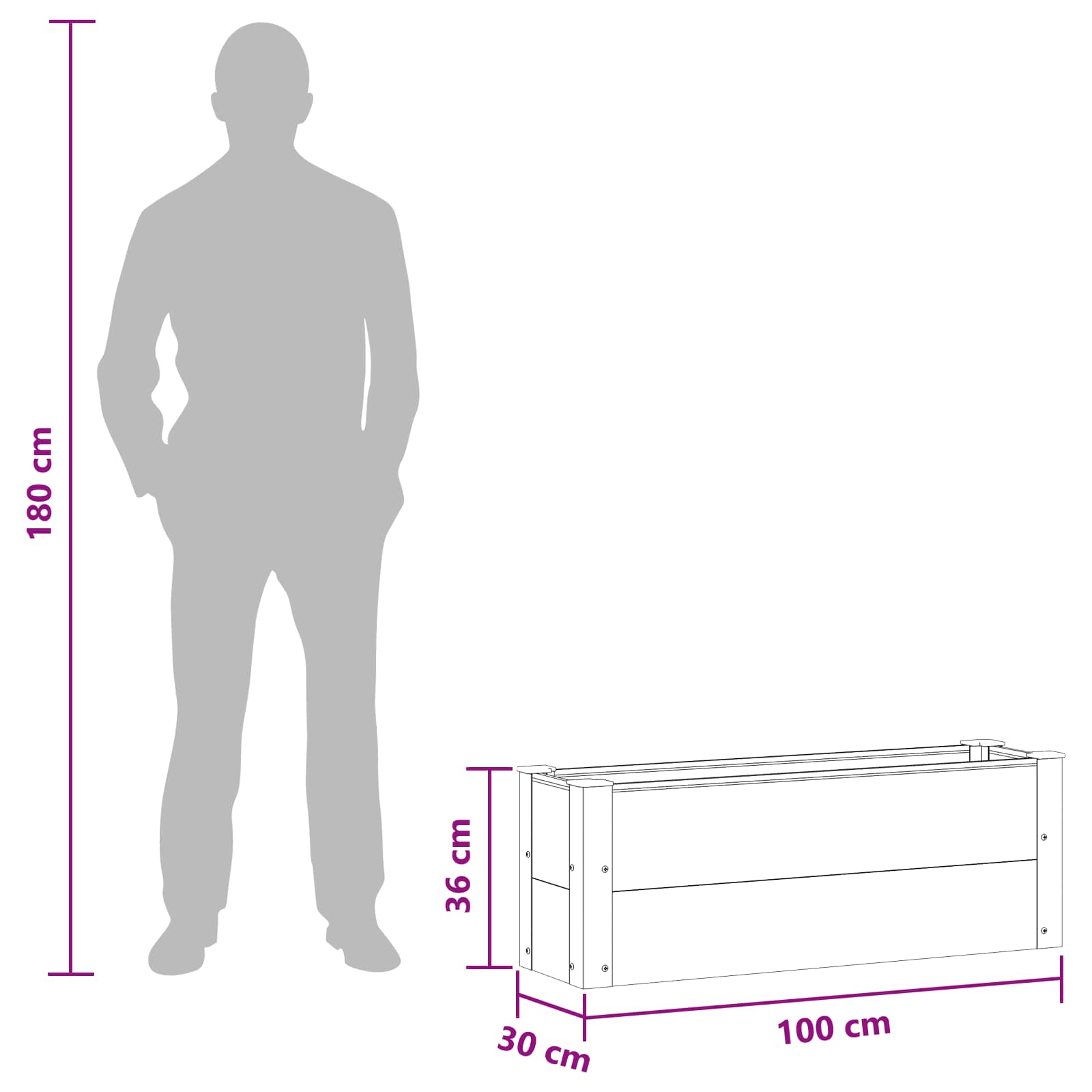Letto rialzato da giardino Grigio 100 x 30 36 cm | homemem39