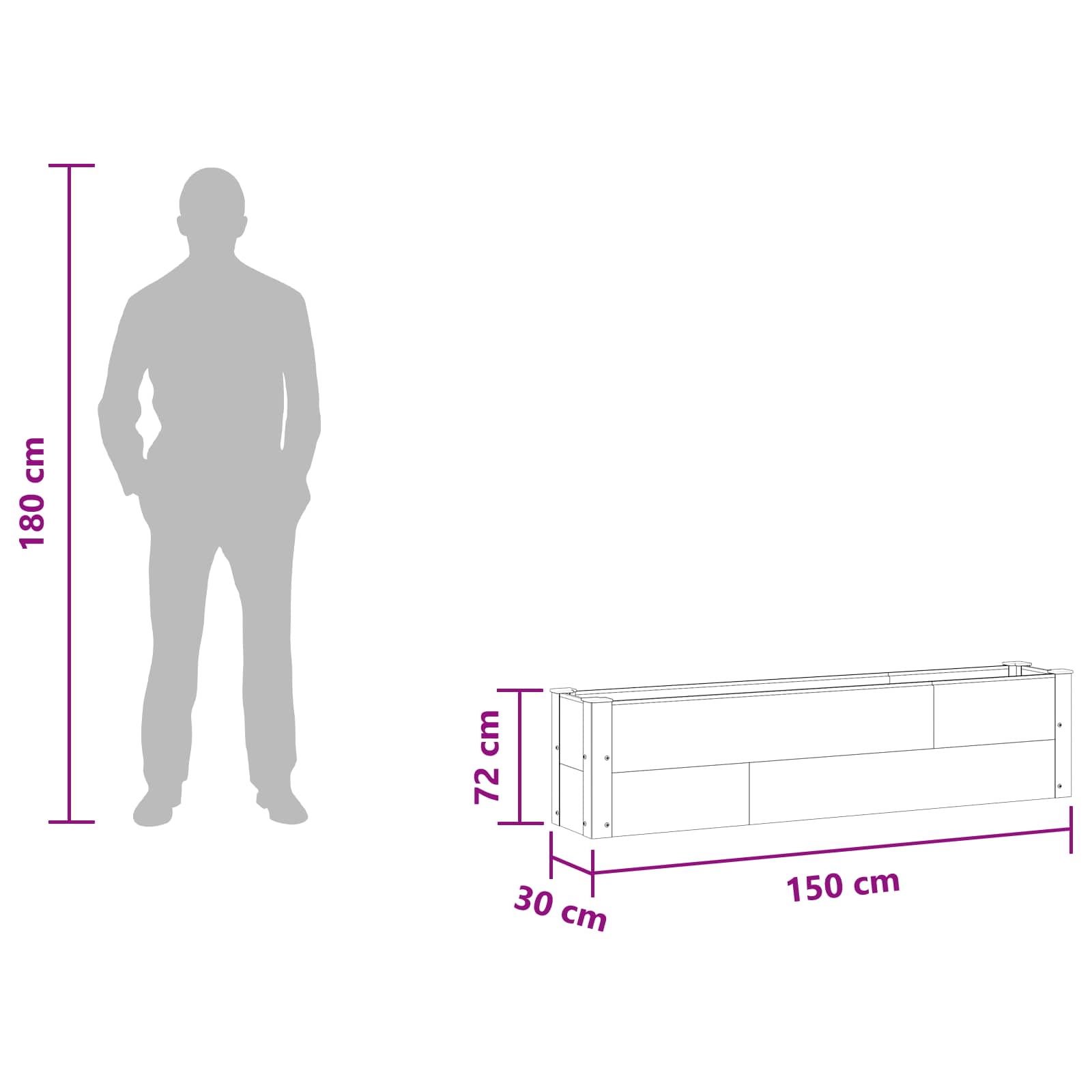 Letto rialzato da giardino Grigio 150 x 30 x 36 cm | homemem39