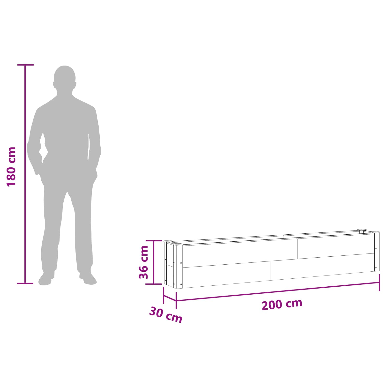 Letto rialzato da giardino Marrone 200 x 30 x 36 cm | homemem39