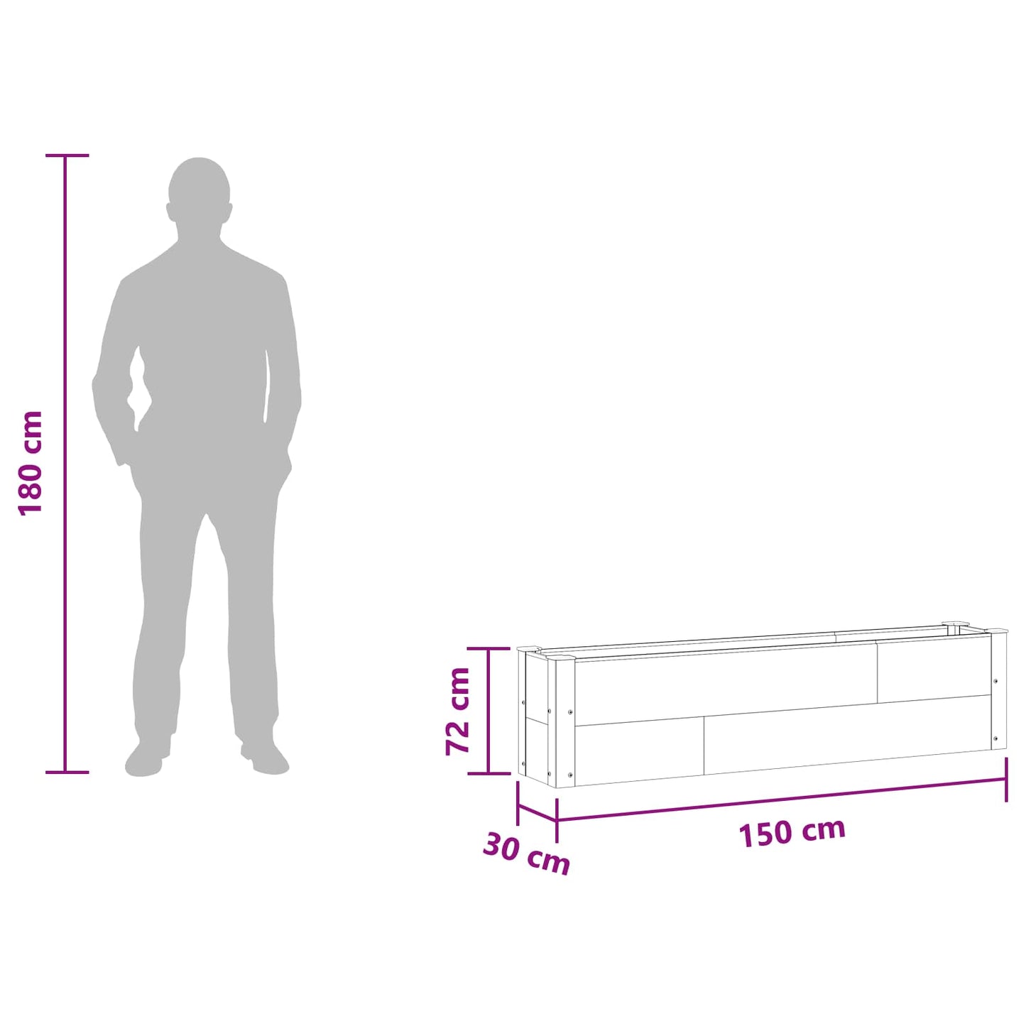 Letto rialzato da giardino Nero 150 x 30 x 36 cm | homemem39