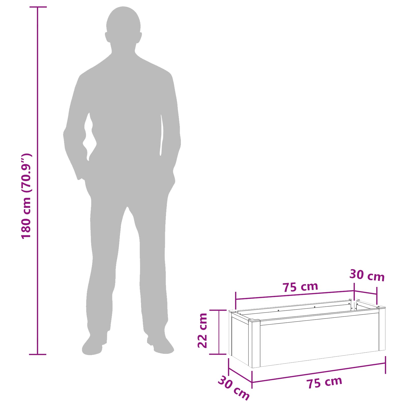 Letto rialzato da giardino Grigio 75 x 30 x 22 cm | homemem39