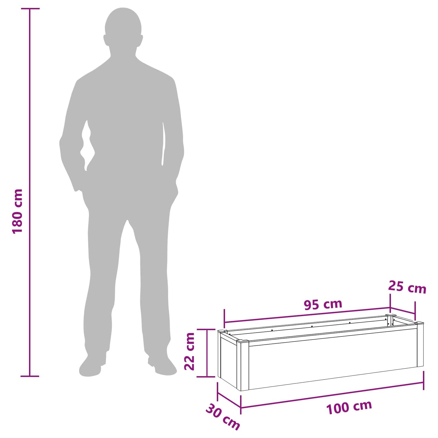 Letto rialzato da giardino Grigio 100 x 30 x 22 cm | homemem39