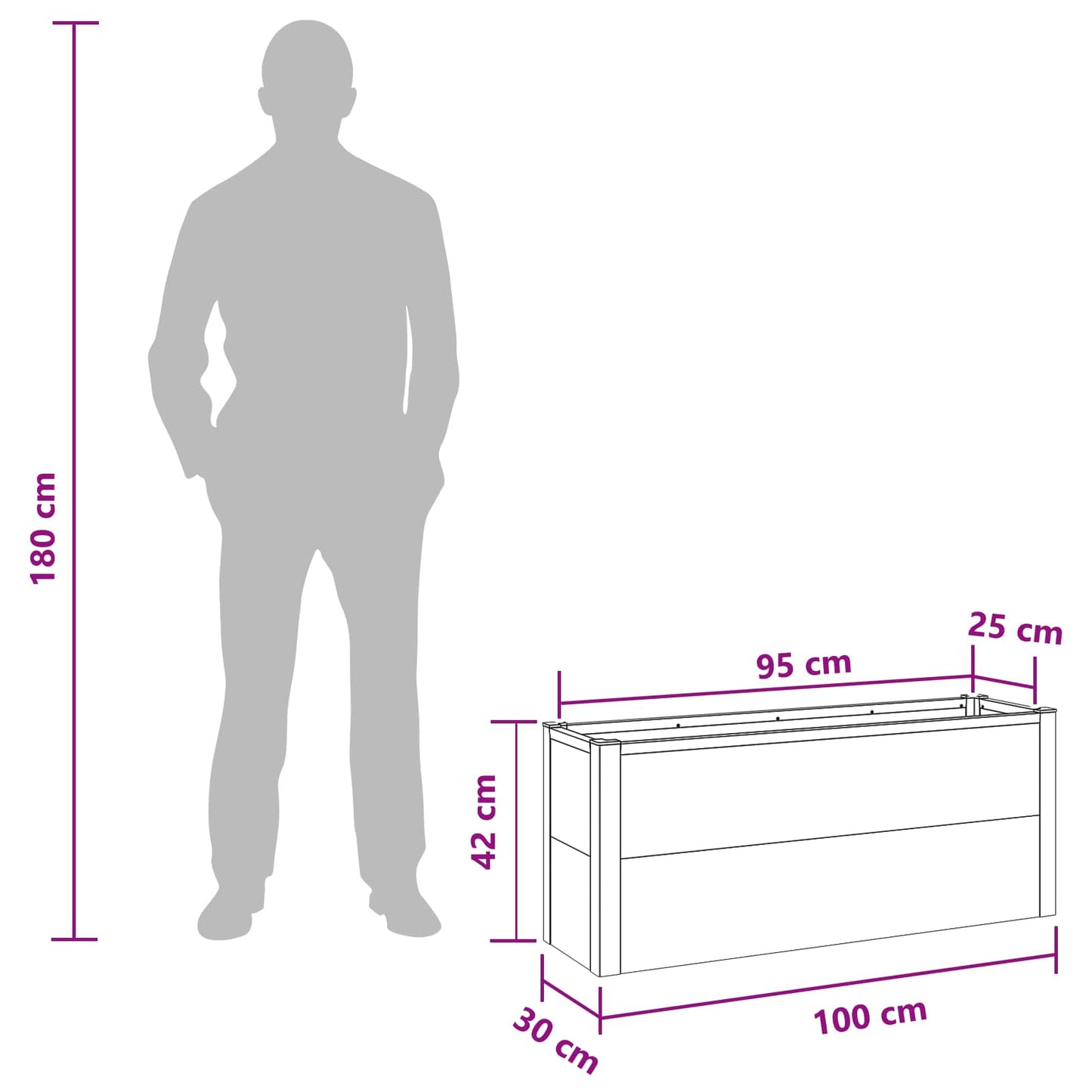 Letto rialzato da giardino Grigio 100 x 30 x 22 cm | homemem39