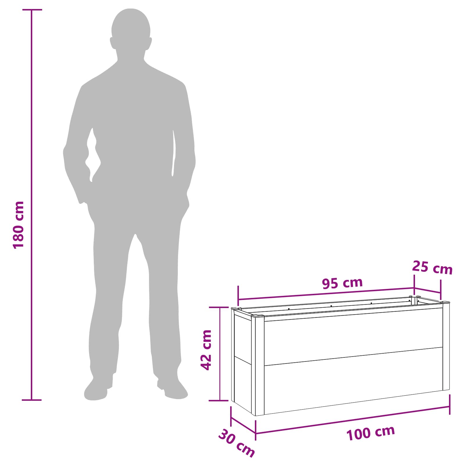 Letto rialzato da giardino Grigio 100 x 30 x 22 cm | homemem39