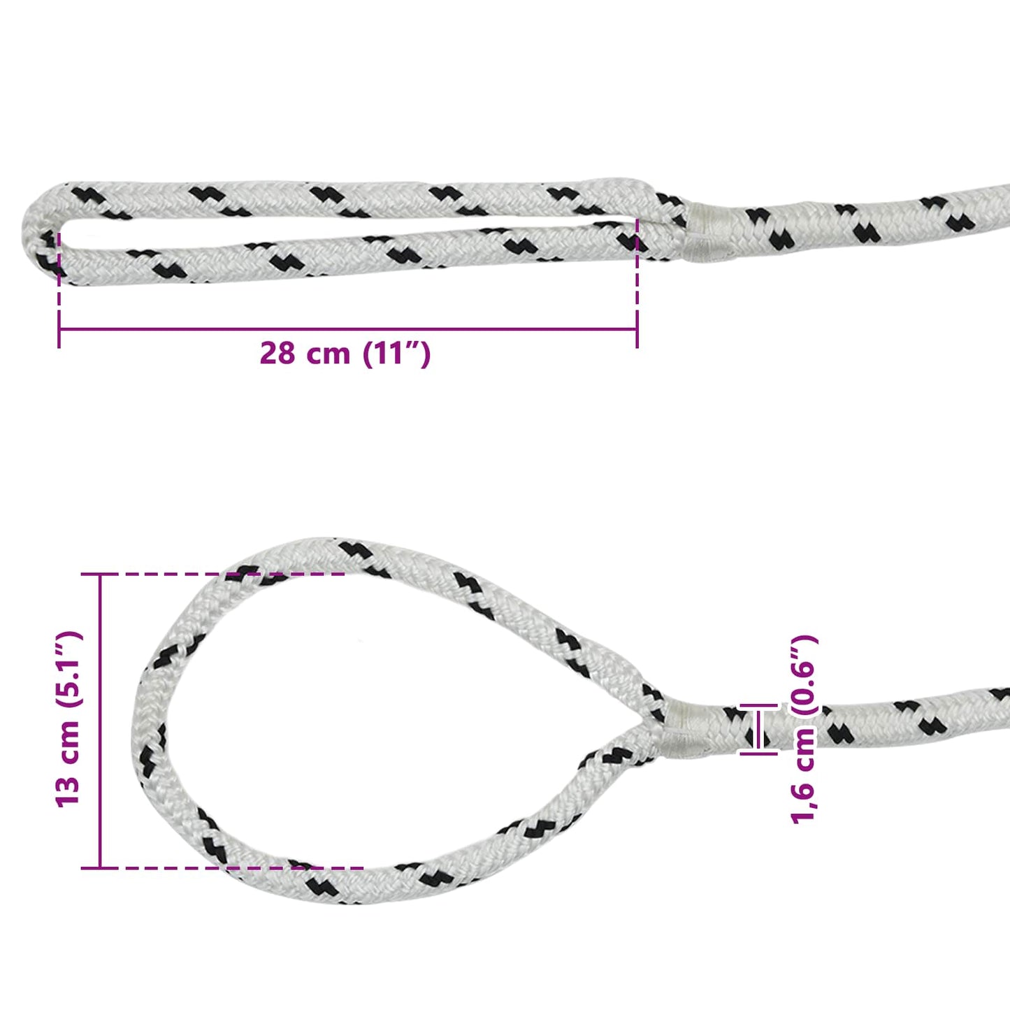 Corda da Barca 6 m 1.6 Bianco e Nero Poliestere | homemem39