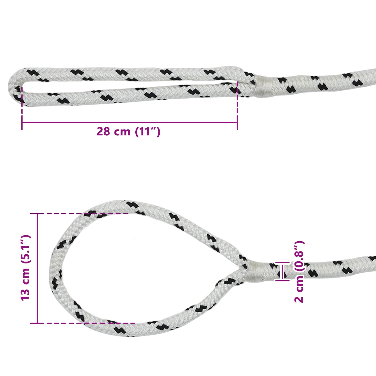 Corda da Barca 15 m 2 Bianco e Nero Poliestere | homemem39