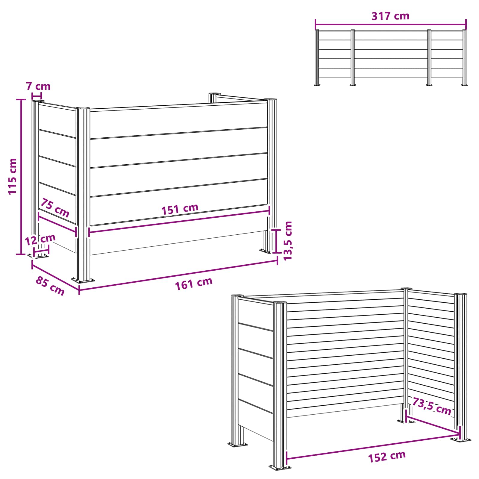 Recinzione Contenitore per Rifiuti Grigio 161 x 85 x 115 cm | homemem39