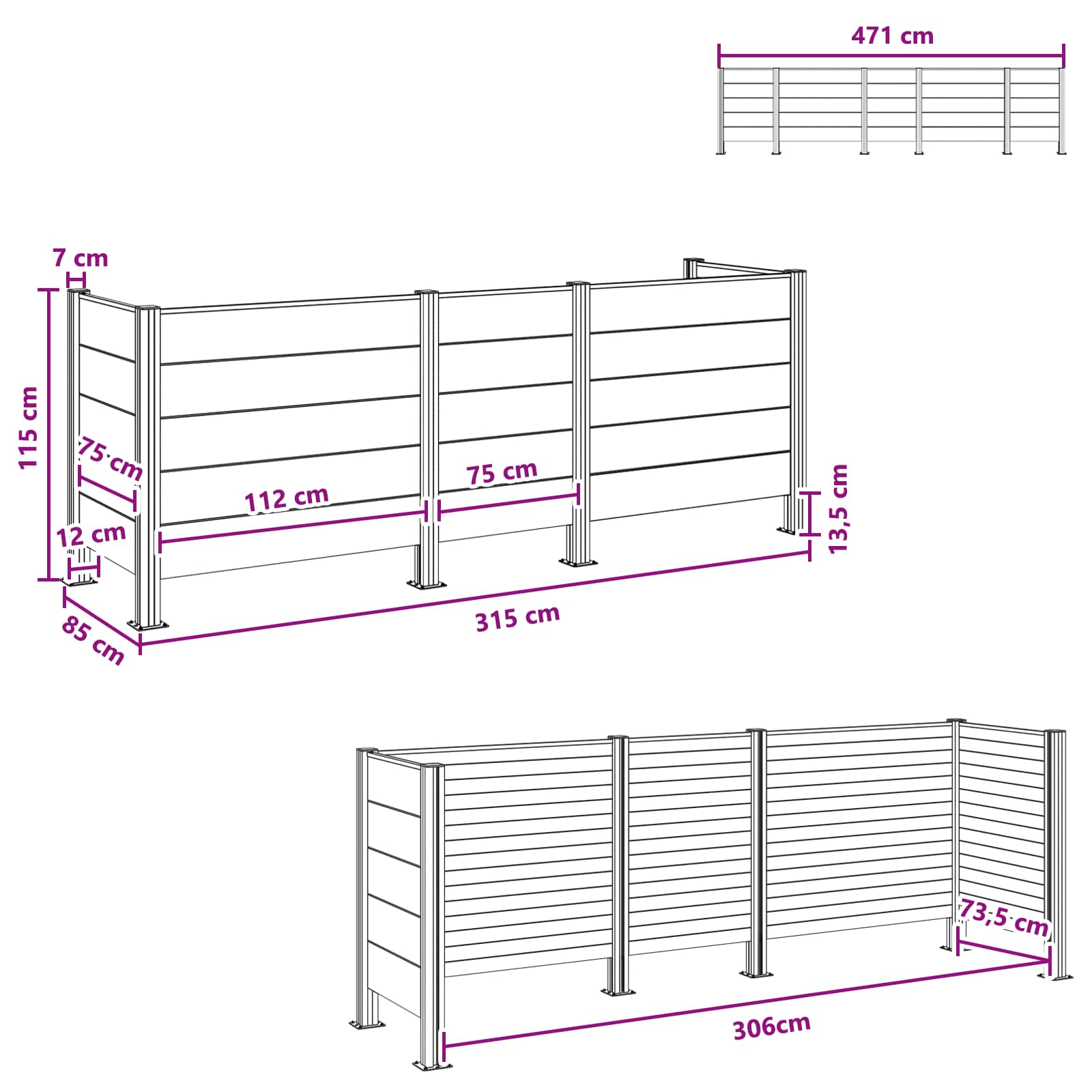 Recinzione Contenitore per Rifiuti Marrone 315 x 85 x 115 cm | homemem39