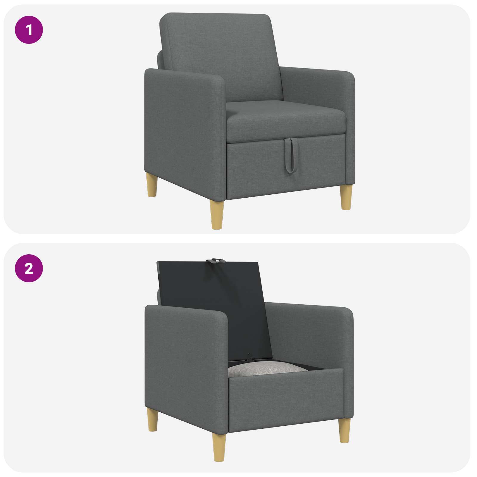 Divano con Storage Grigio Scuro 72 x 78 x 87 cm Poliestere | homemem39