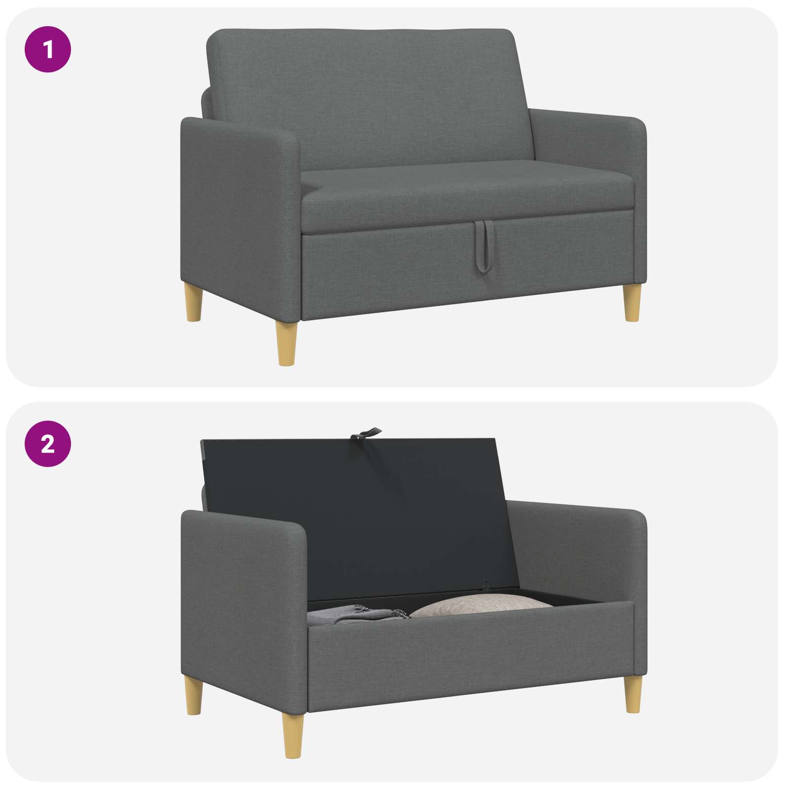 Divano con Storage Grigio Scuro 122 x 78 x 87 cm Poliestere | homemem39