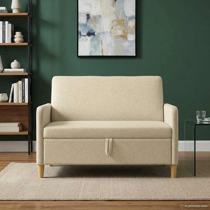 Divano con Storage Crema 122 x 78 x 87 cm Poliestere