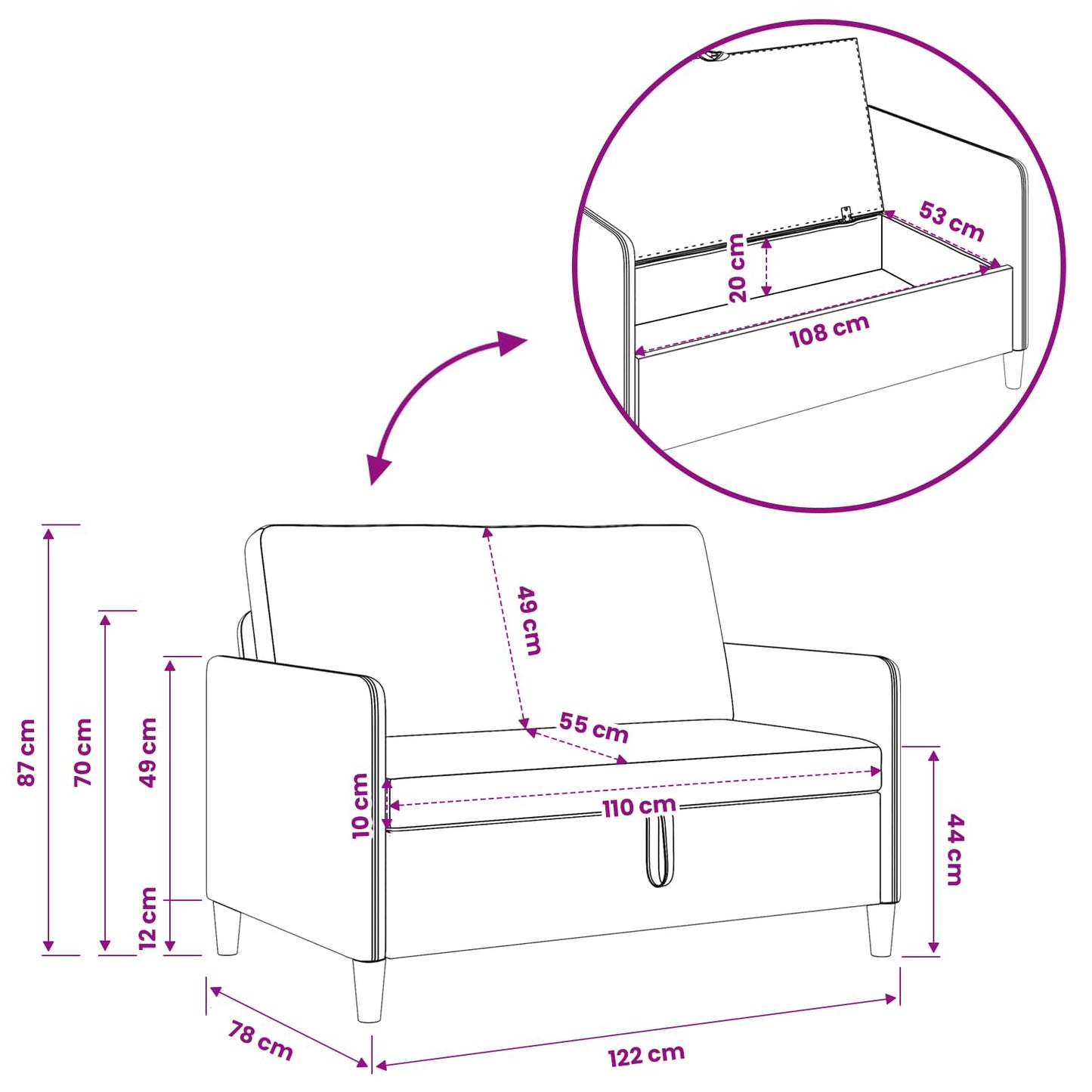 Divano con Storage Crema 122 x 78 x 87 cm Poliestere | homemem39
