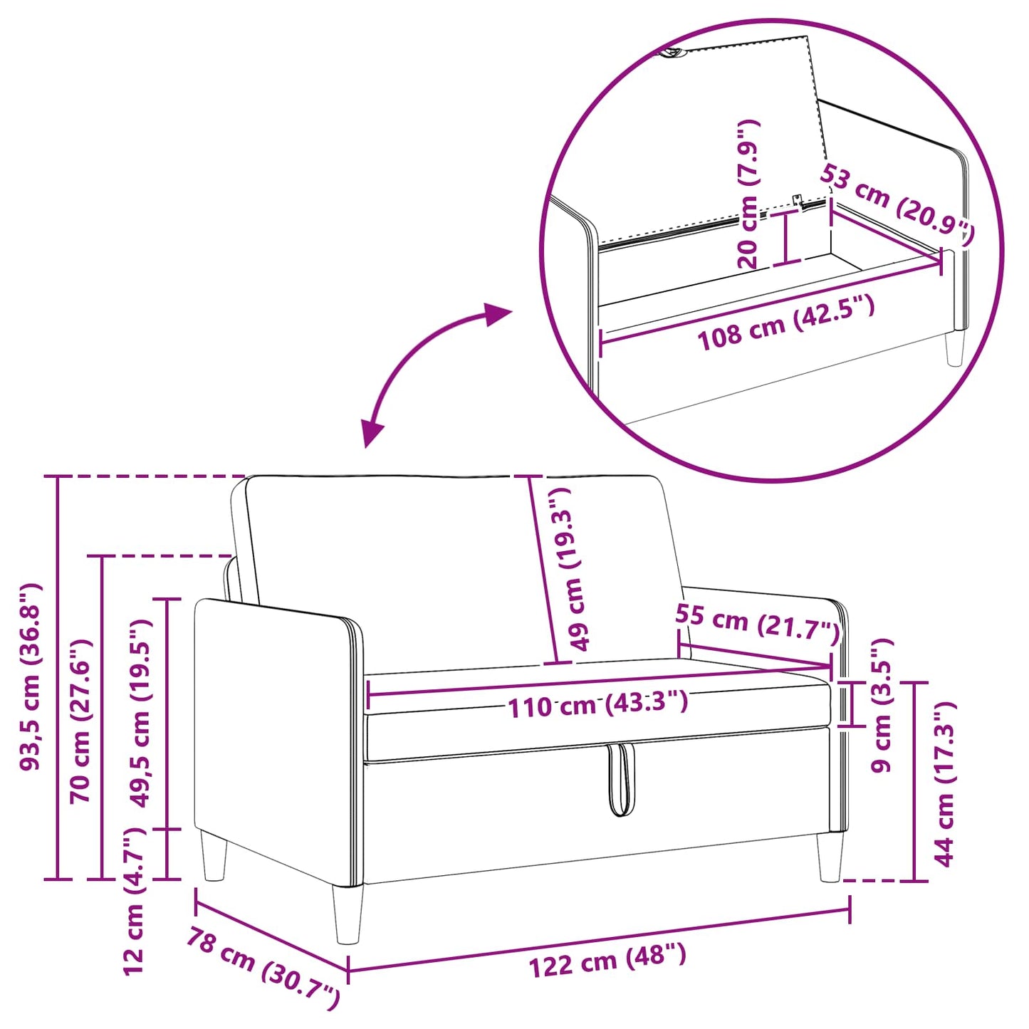 Divano con Storage Blu jeans 122 x 78 x 87 cm Poliestere | homemem39