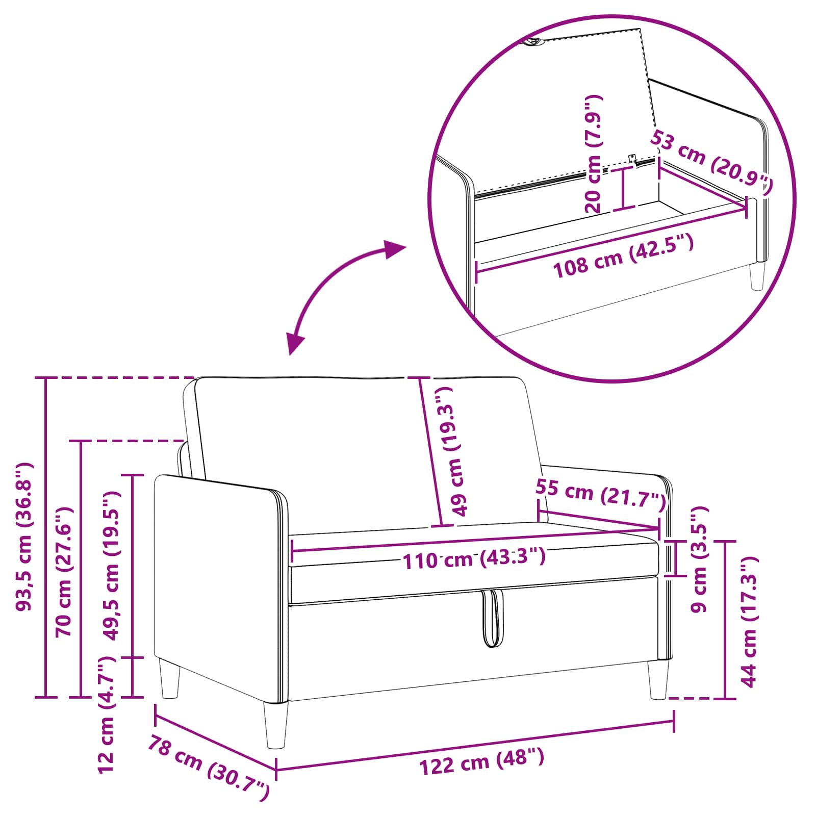 Divano con Storage Blu jeans 122 x 78 x 87 cm Poliestere | homemem39