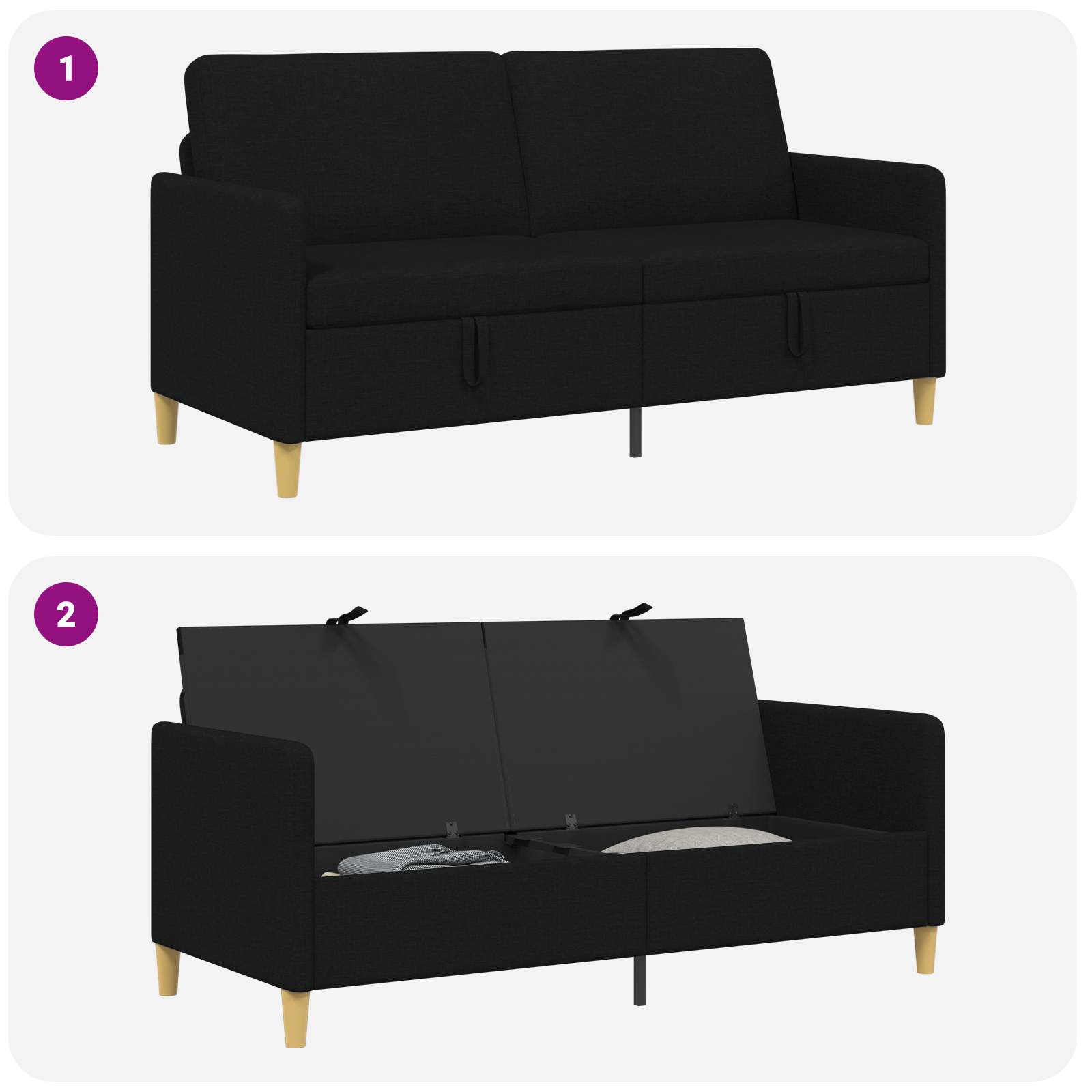 Divano con Storage Nero 172 x 78 x 87 cm Poliestere | homemem39