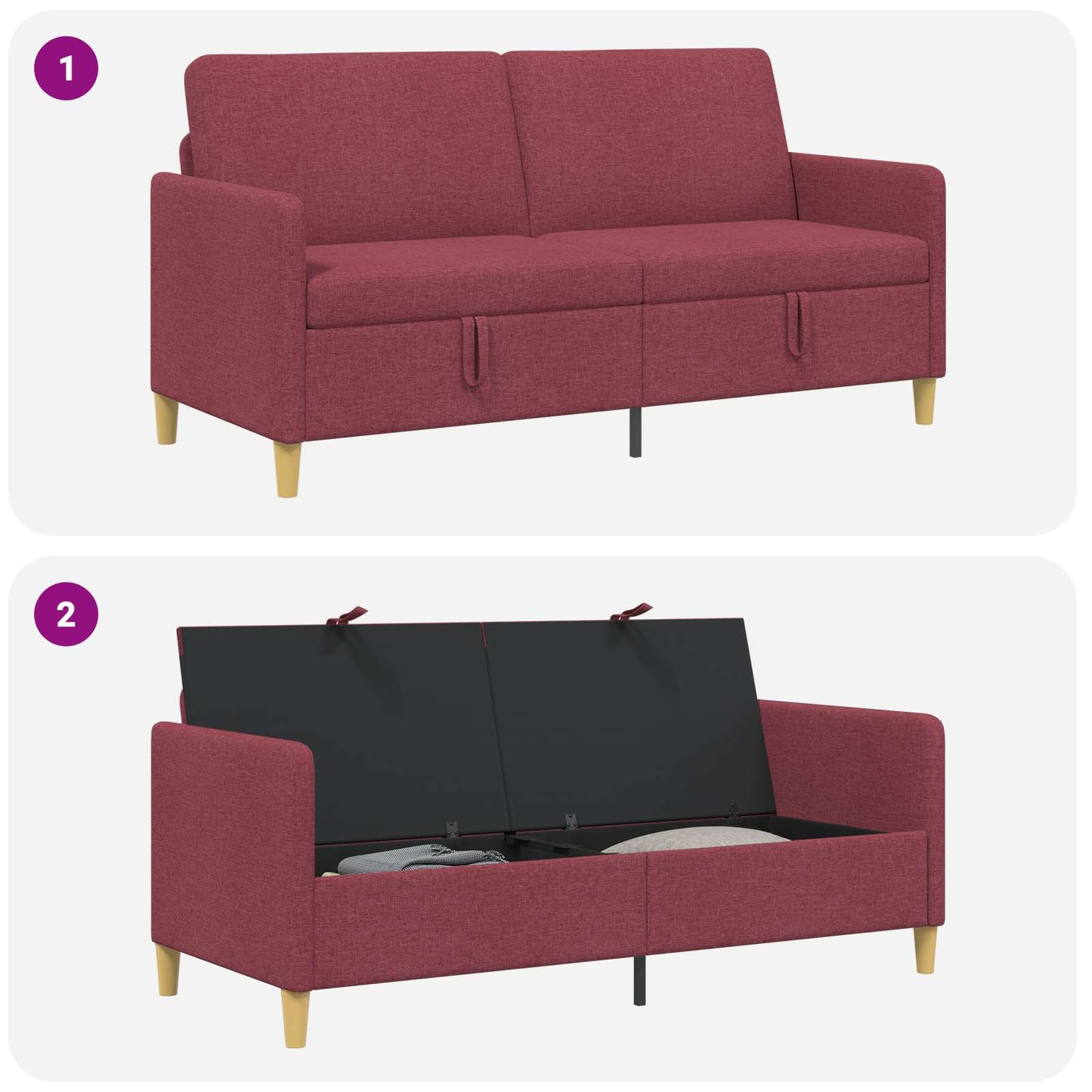 Divano con Storage Rosso Vino 172 x 78 x 87 cm Poliestere | homemem39