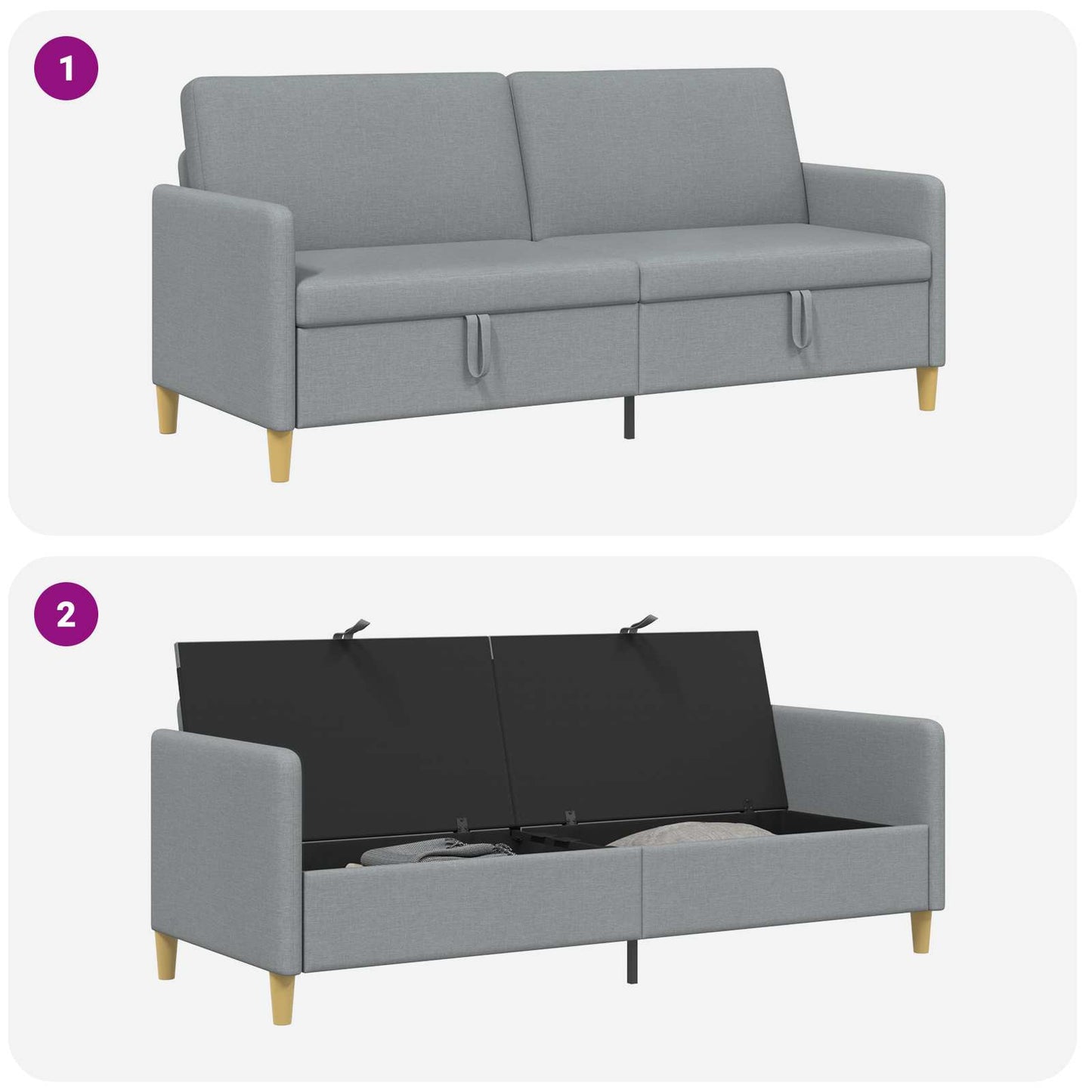 Divano con Storage Grigio Chiaro 192 x 78 x 87 cm Poliestere | homemem39