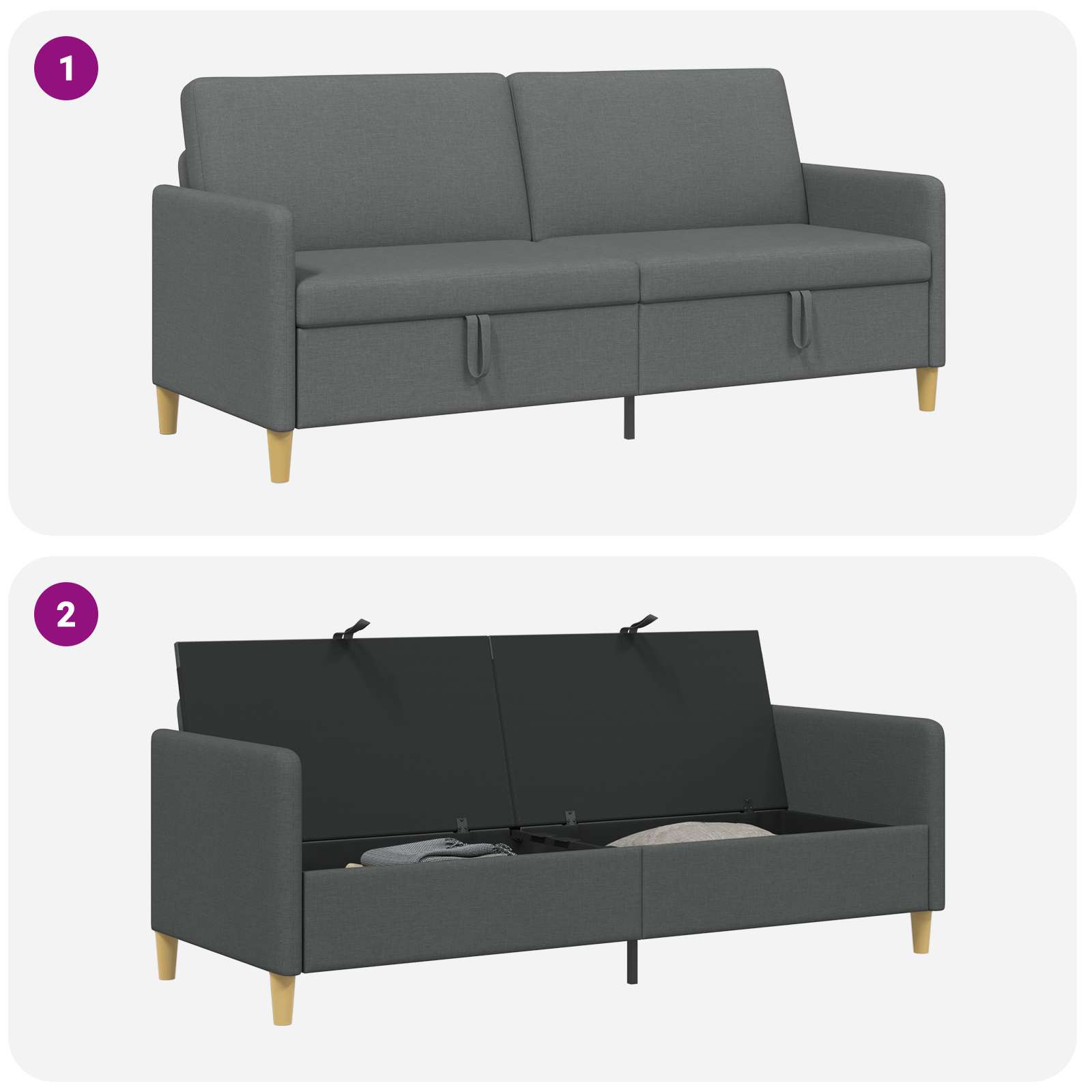 Divano con Storage Grigio Scuro 192 x 78 x 87 cm Poliestere | homemem39