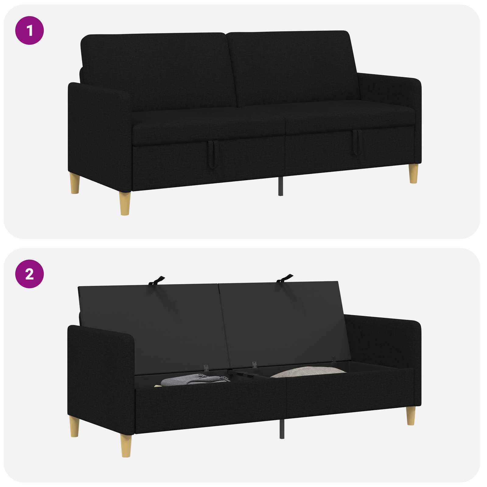 Divano con Storage Nero 192 x 78 x 87 cm Poliestere | homemem39
