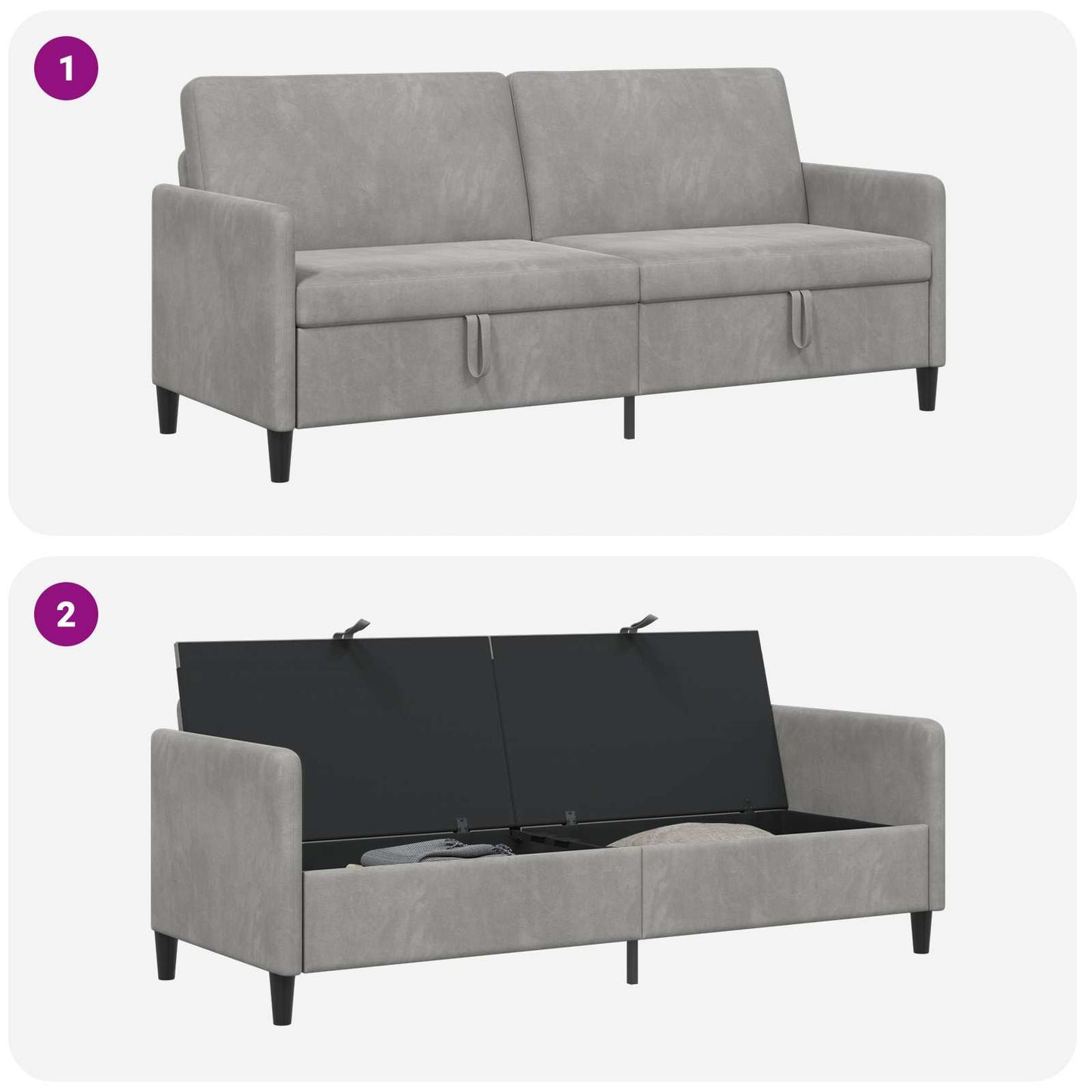 Divano con Storage Grigio Chiaro 192 x 78 x 87 cm Poliestere | homemem39