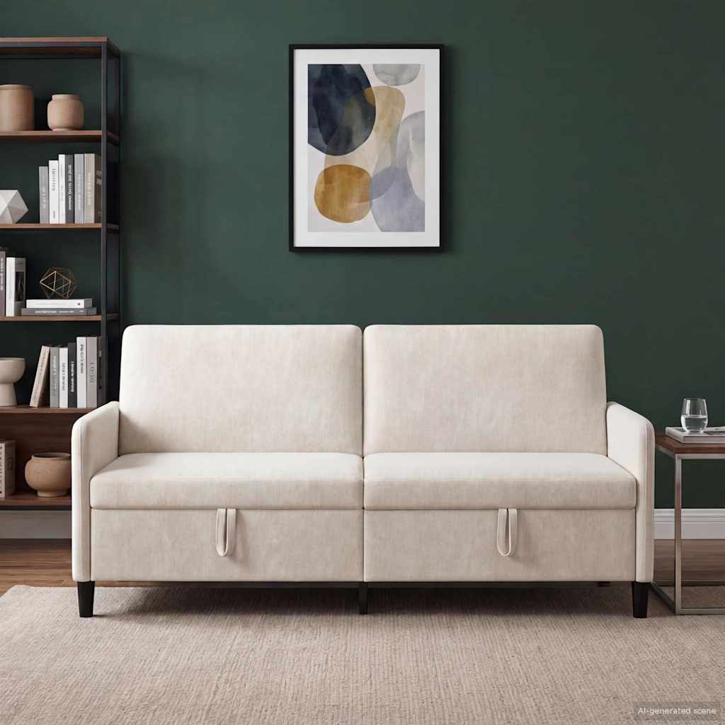 Divano con Storage Crema 192 x 78 x 87 cm Poliestere | homemem39