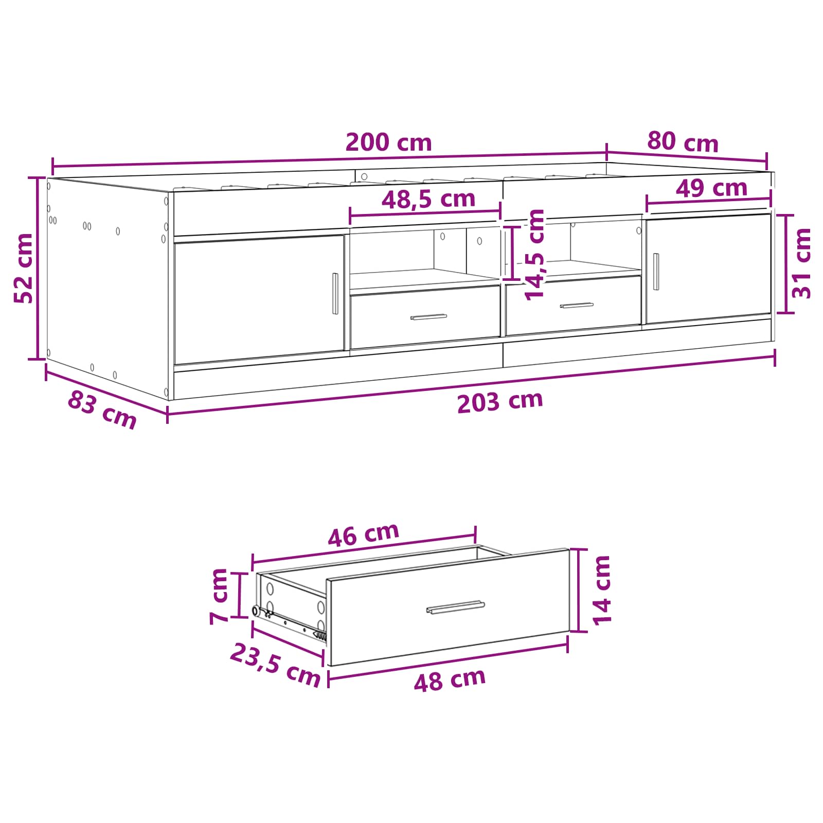 Telaio del letto con storage con cassetto Bianco 80 x 200 cm | homemem39