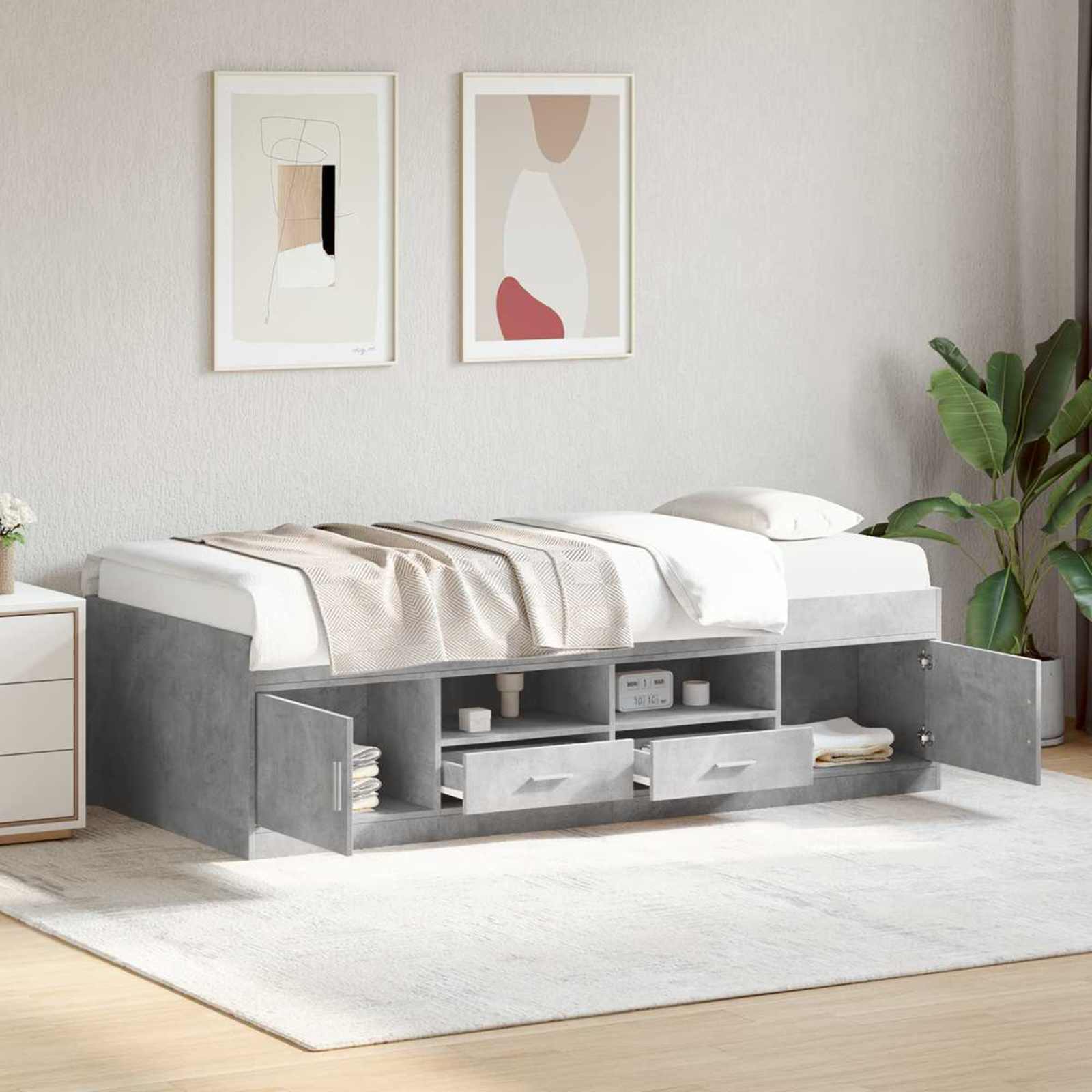 Telaio del letto con storage Grigio Cemento 80 x 200 cm | homemem39