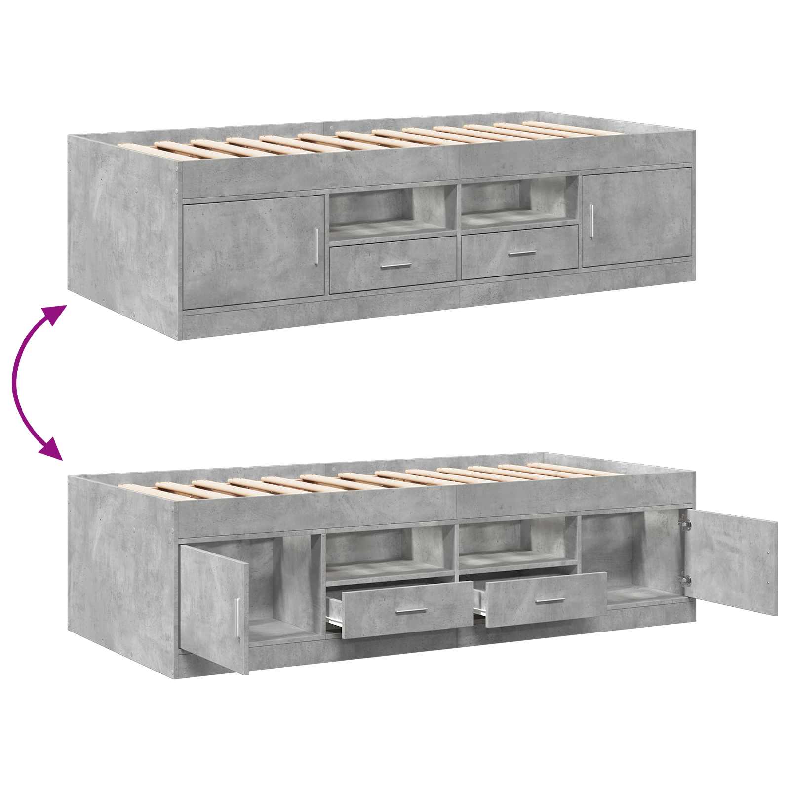Telaio del letto con storage Grigio Cemento 80 x 200 cm | homemem39