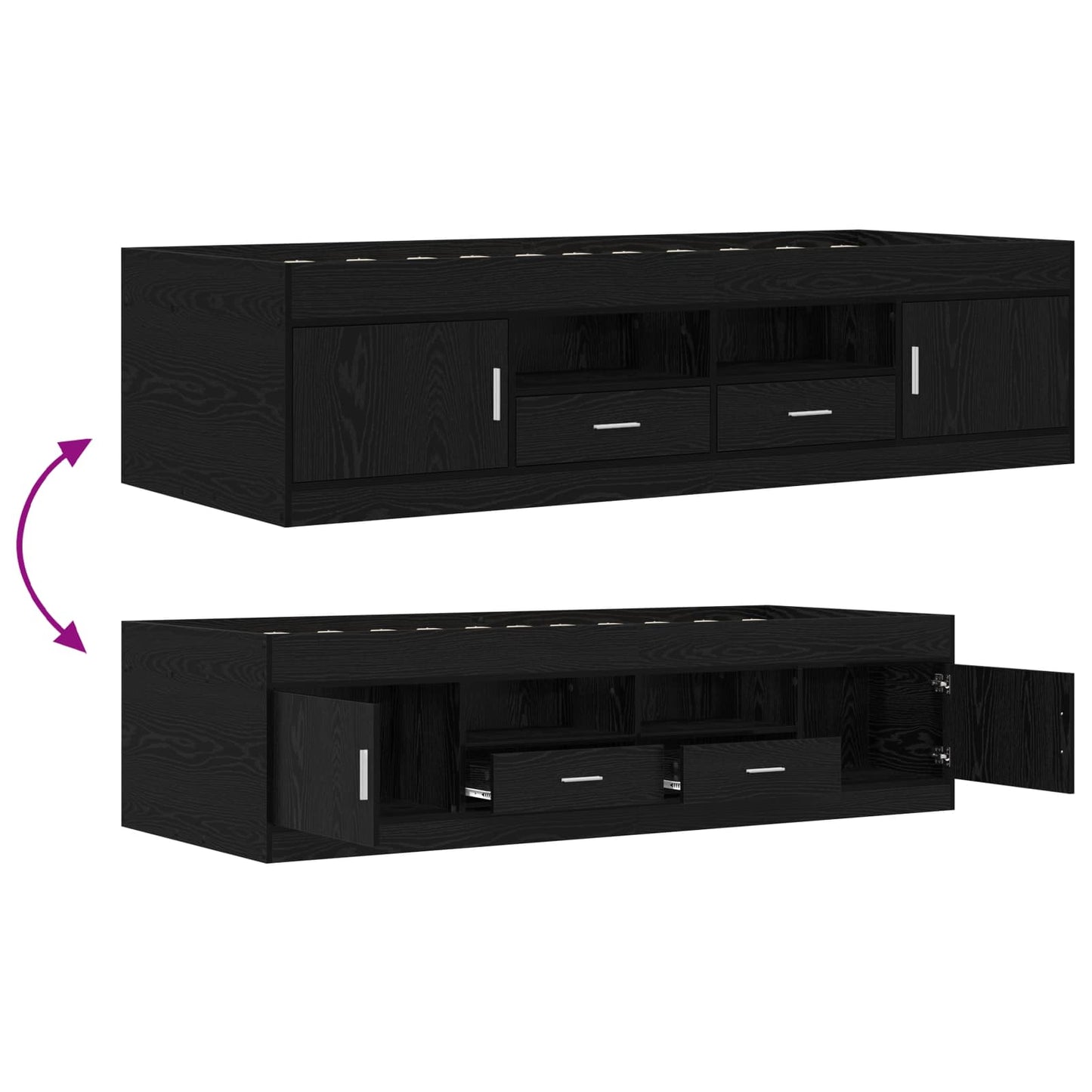 Telaio del letto con storage con porta Rovere Nero 80 x 200 cm | homemem39