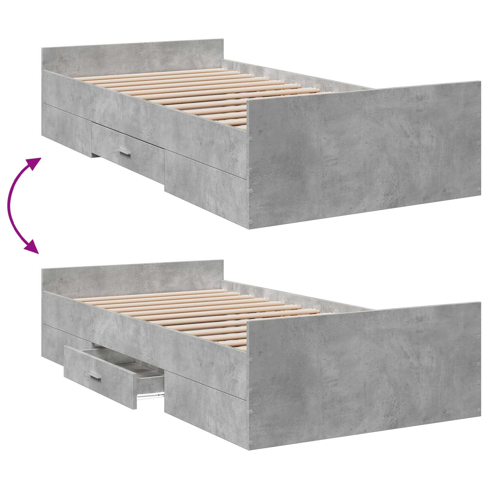 Telaio del letto con storage Grigio Cemento 80 x 200 cm | homemem39